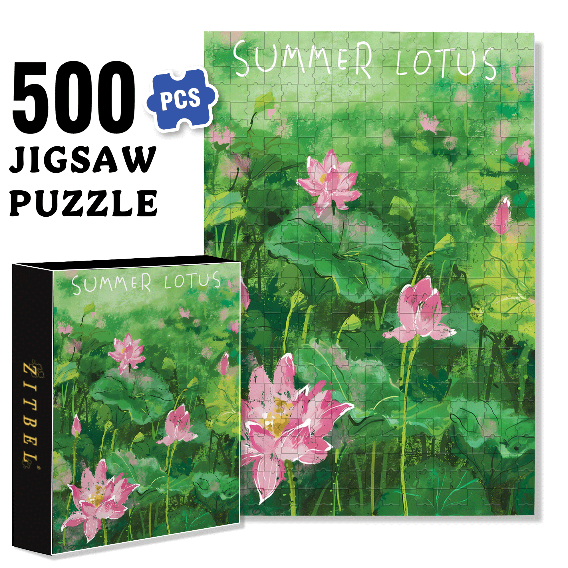 Summer Lotus Pond 3 500pcs/1000pcs Jigsaw Puzzle, Scratch-Resistant, Interactive Family Game & Brain-Boosting DIY Decor, Perfect for Halloween, Christmas & New Year Gifts, Family Puzzle Game