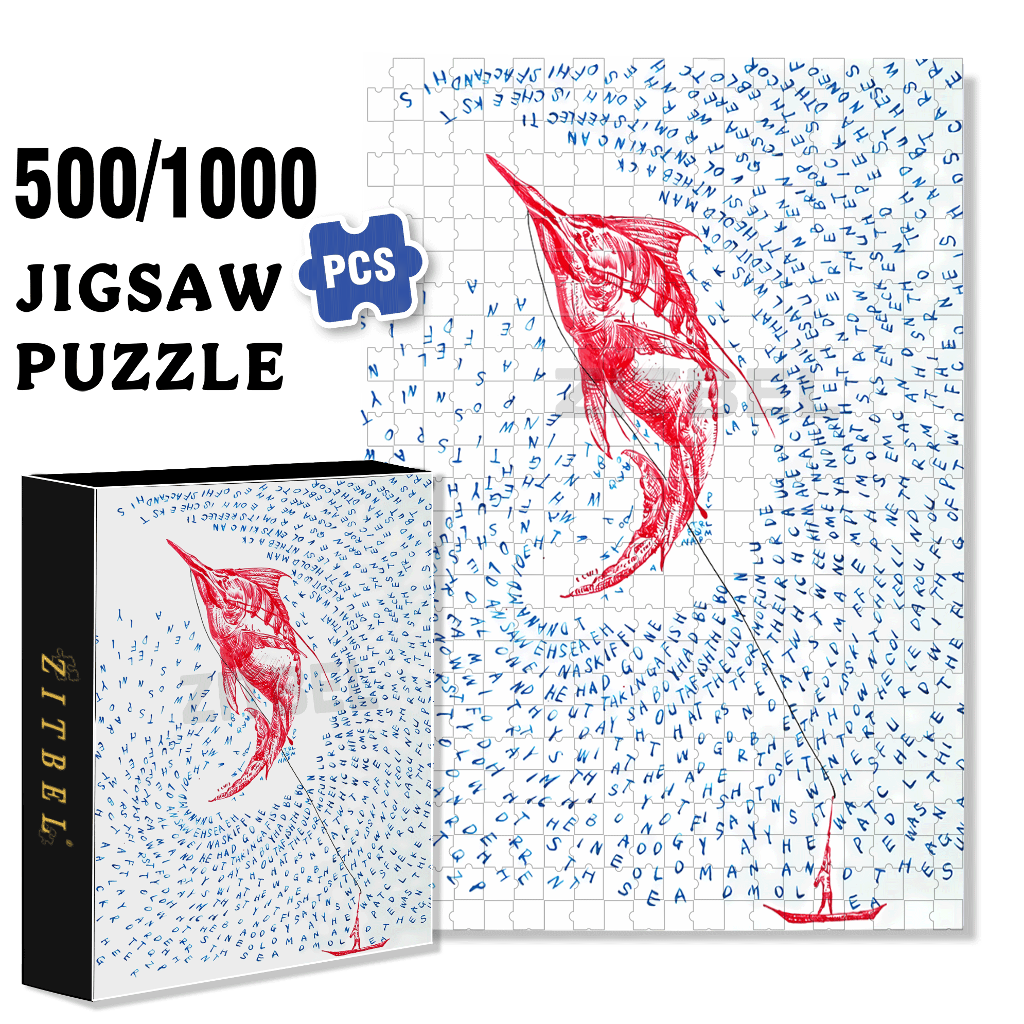 The Old Man And The Sea 500pcs/1000pcs Jigsaw Puzzle, Scratch-Resistant, Interactive Family Game & Brain-Boosting DIY Decor, Perfect for Halloween, Christmas & New Year Gifts, Family Puzzle Game