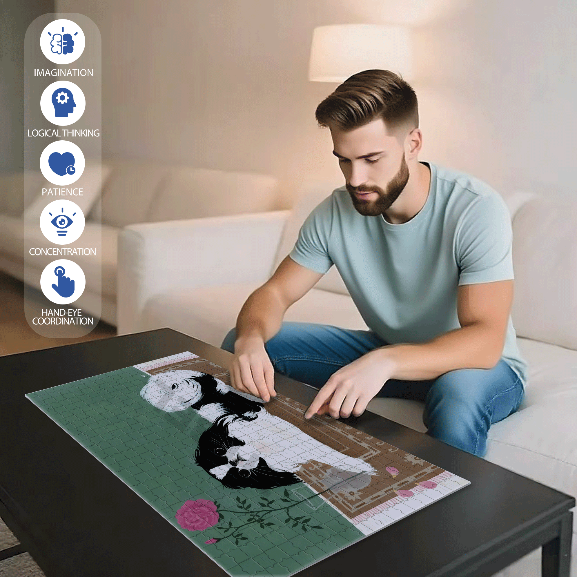 Animal Friends  6 500pcs/1000pcs Jigsaw Puzzle, Scratch-Resistant, Interactive Family Game & Brain-Boosting DIY Decor, Perfect for Halloween, Christmas & New Year Gifts, Family Puzzle Game
