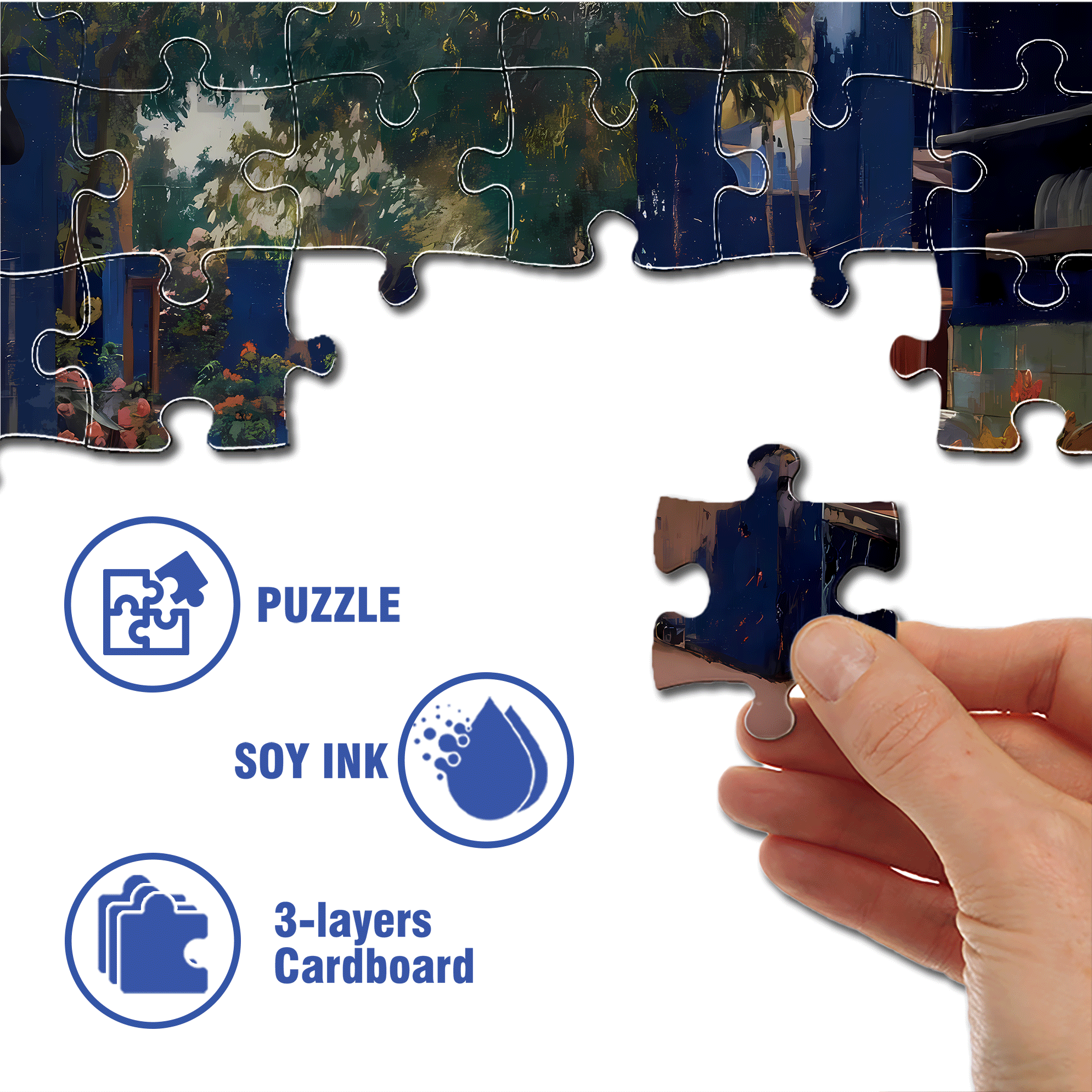 Blue Courtyard 500pcs/1000pcs Jigsaw Puzzle, Scratch-Resistant, Interactive Family Game & Brain-Boosting DIY Decor, Perfect for Halloween, Christmas & New Year Gifts, Family Puzzle Game