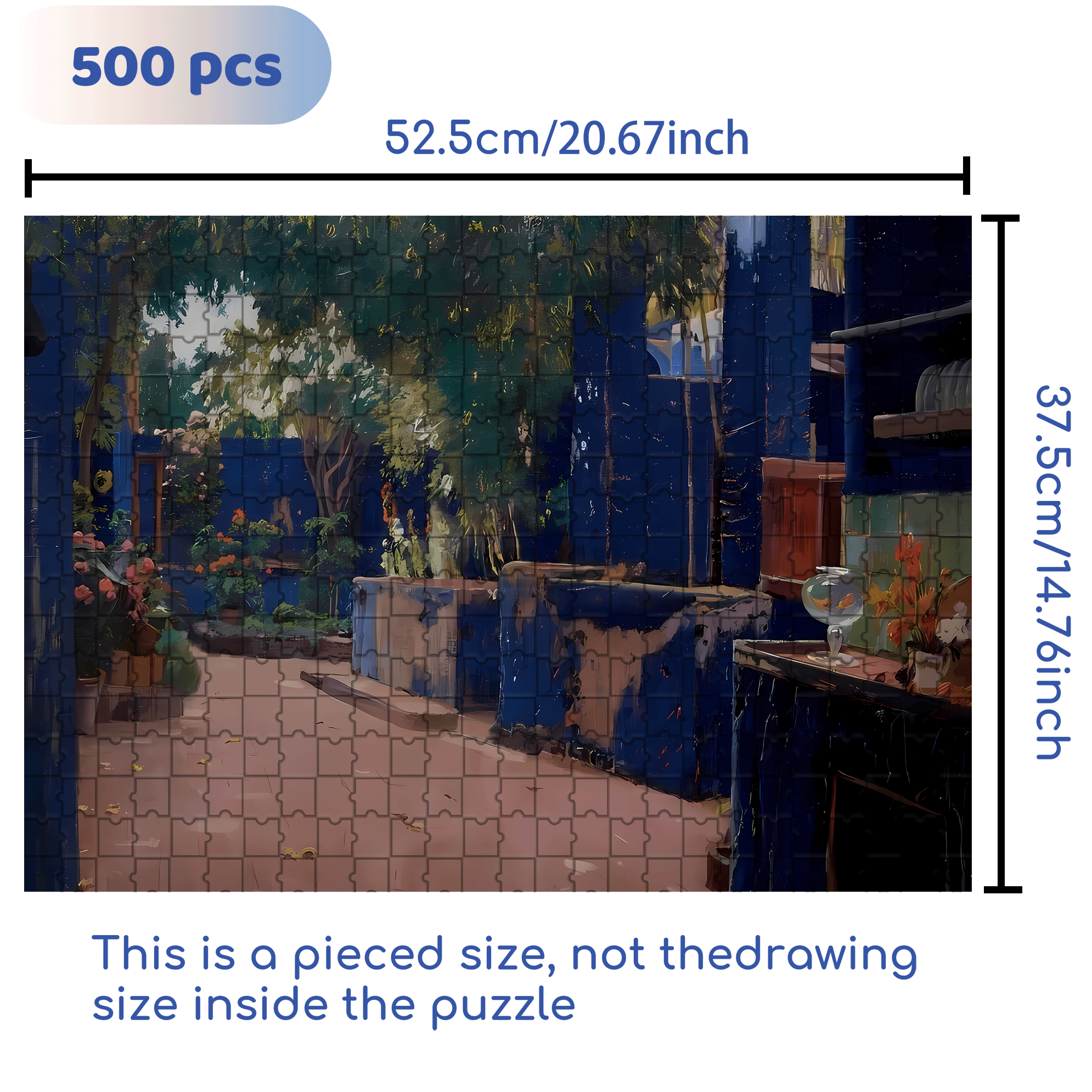 Blue Courtyard 500pcs/1000pcs Jigsaw Puzzle, Scratch-Resistant, Interactive Family Game & Brain-Boosting DIY Decor, Perfect for Halloween, Christmas & New Year Gifts, Family Puzzle Game