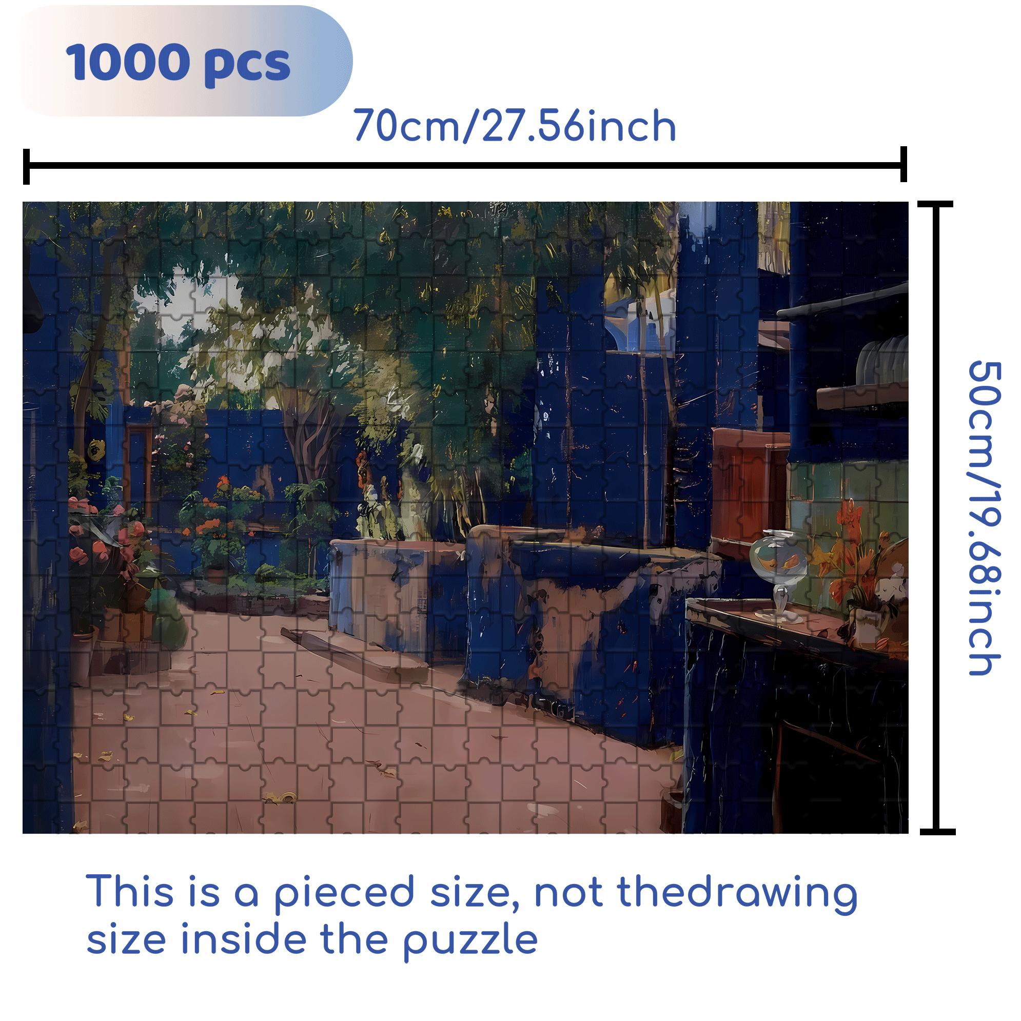 Blue Courtyard 500pcs/1000pcs Jigsaw Puzzle, Scratch-Resistant, Interactive Family Game & Brain-Boosting DIY Decor, Perfect for Halloween, Christmas & New Year Gifts, Family Puzzle Game