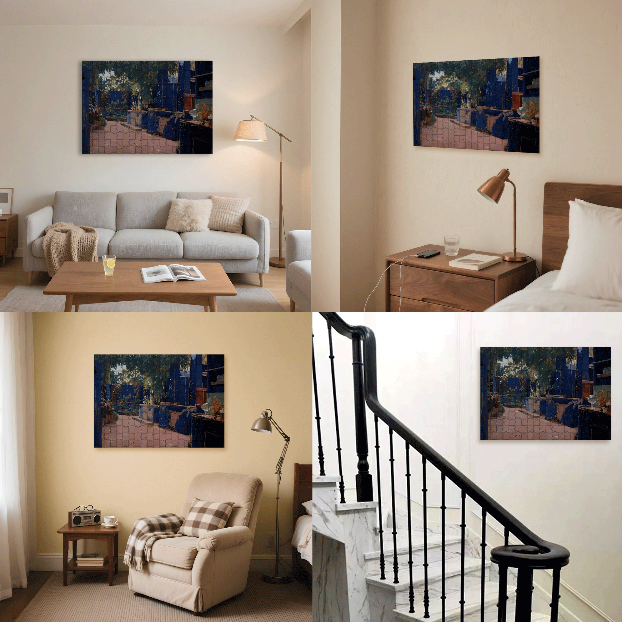 Blue Courtyard 500pcs/1000pcs Jigsaw Puzzle, Scratch-Resistant, Interactive Family Game & Brain-Boosting DIY Decor, Perfect for Halloween, Christmas & New Year Gifts, Family Puzzle Game