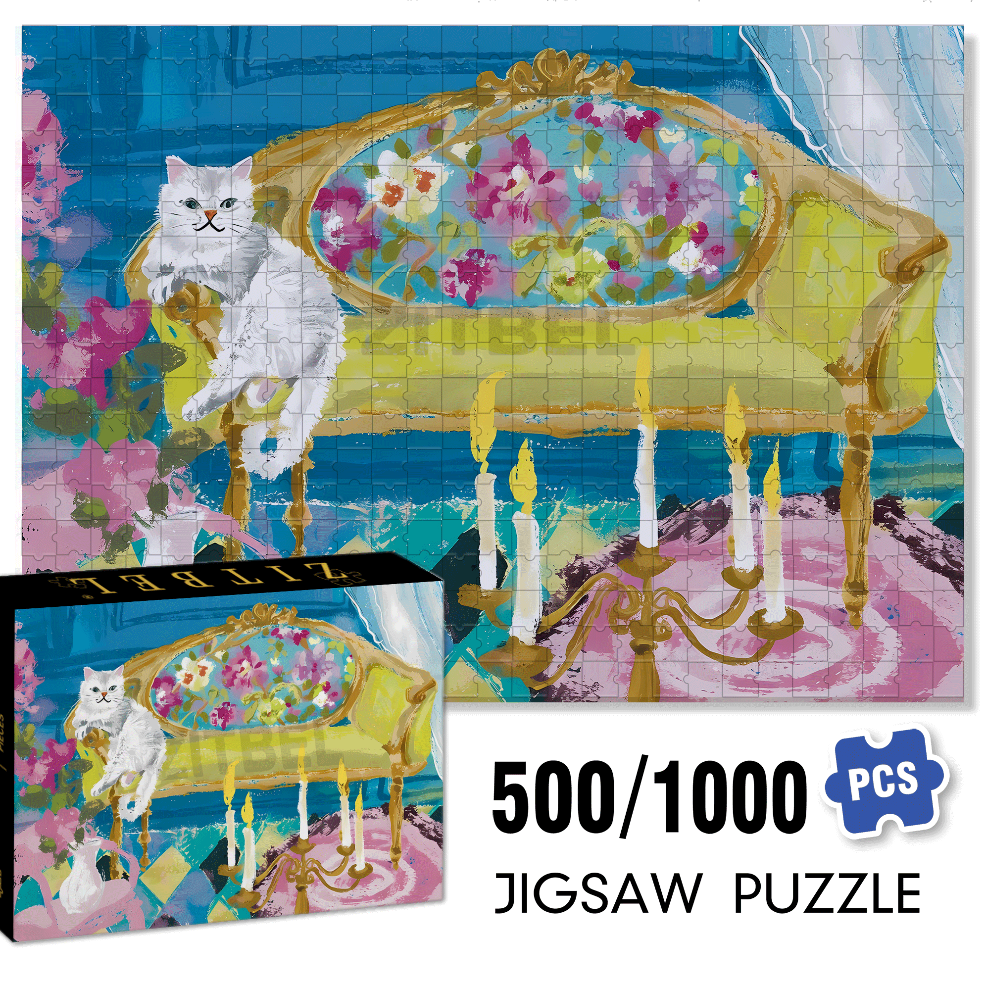 Cat That Loves To Lie On The Sofa 500pcs/1000pcs Jigsaw Puzzle, Scratch-Resistant, Interactive Family Game & Brain-Boosting DIY Decor, Perfect for Halloween, Christmas & New Year Gifts, Family Puzzle Game
