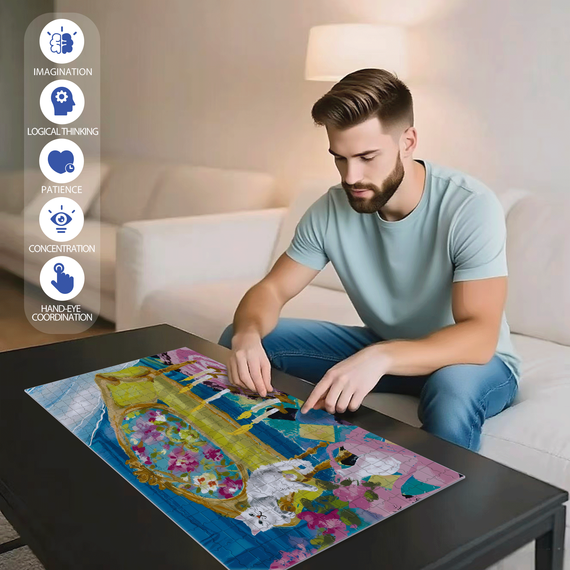 Cat That Loves To Lie On The Sofa 500pcs/1000pcs Jigsaw Puzzle, Scratch-Resistant, Interactive Family Game & Brain-Boosting DIY Decor, Perfect for Halloween, Christmas & New Year Gifts, Family Puzzle Game