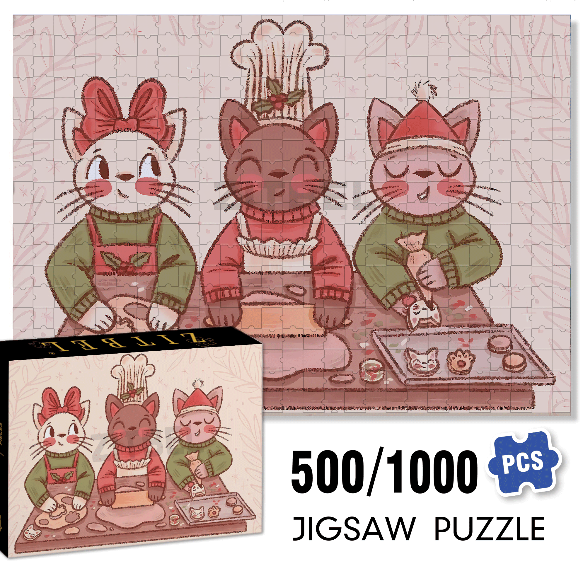 Cat's Cookies 500pcs/1000pcs Jigsaw Puzzle, Scratch-Resistant, Interactive Family Game & Brain-Boosting DIY Decor, Perfect for Halloween, Christmas & New Year Gifts, Family Puzzle Game