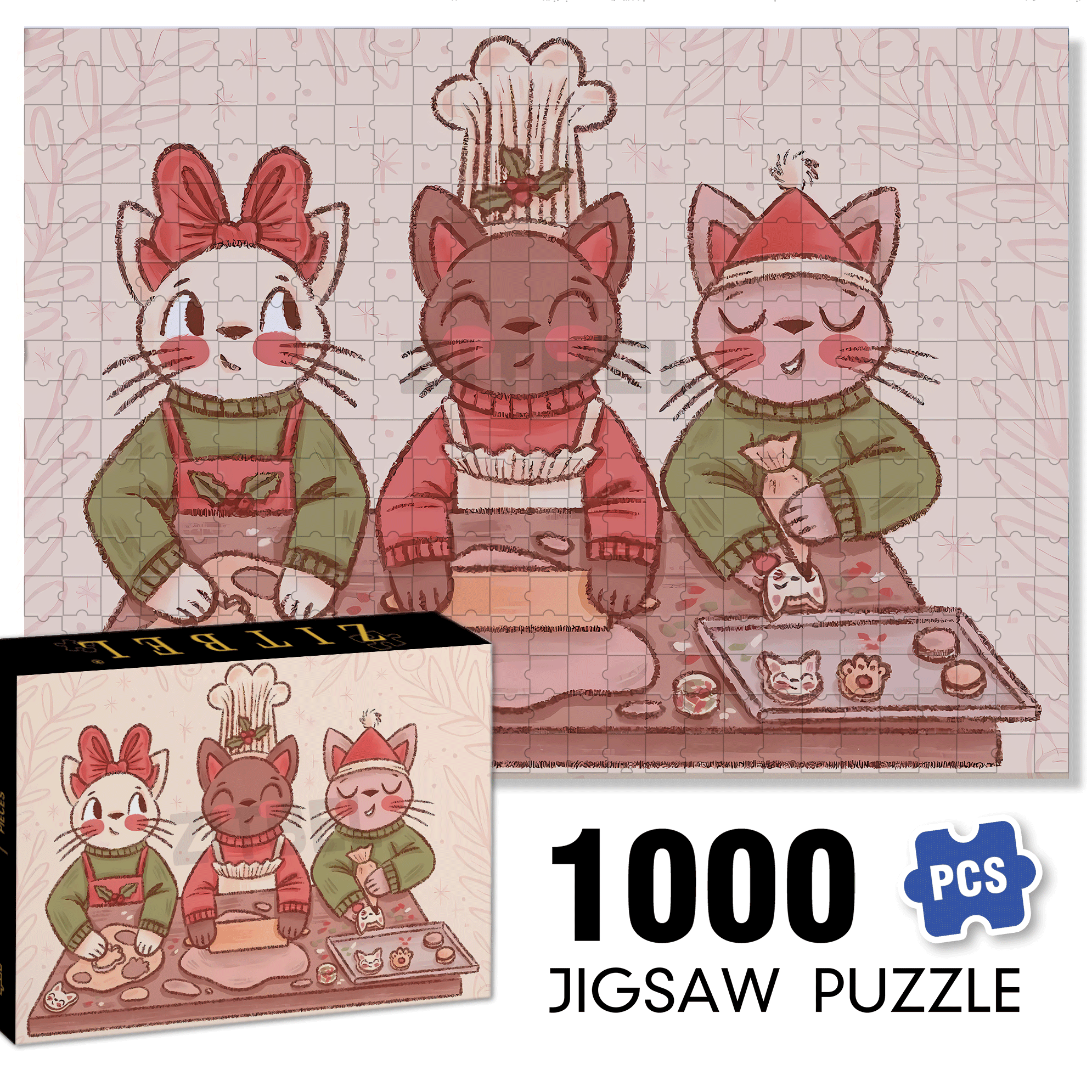 Cat's Cookies 500pcs/1000pcs Jigsaw Puzzle, Scratch-Resistant, Interactive Family Game & Brain-Boosting DIY Decor, Perfect for Halloween, Christmas & New Year Gifts, Family Puzzle Game
