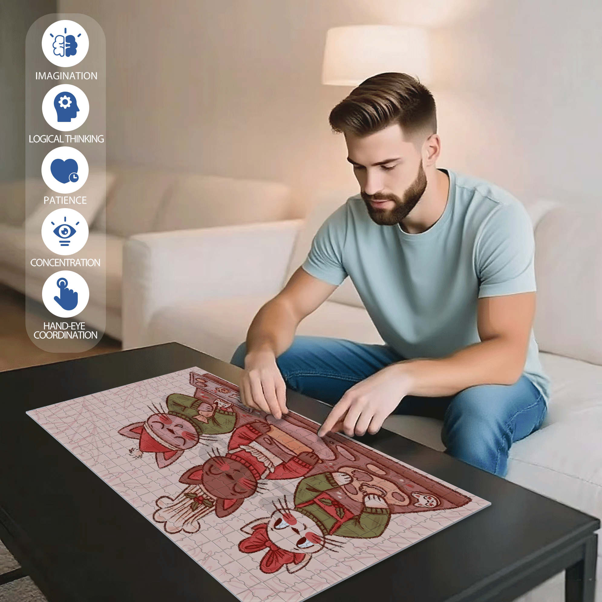 Cat's Cookies 500pcs/1000pcs Jigsaw Puzzle, Scratch-Resistant, Interactive Family Game & Brain-Boosting DIY Decor, Perfect for Halloween, Christmas & New Year Gifts, Family Puzzle Game