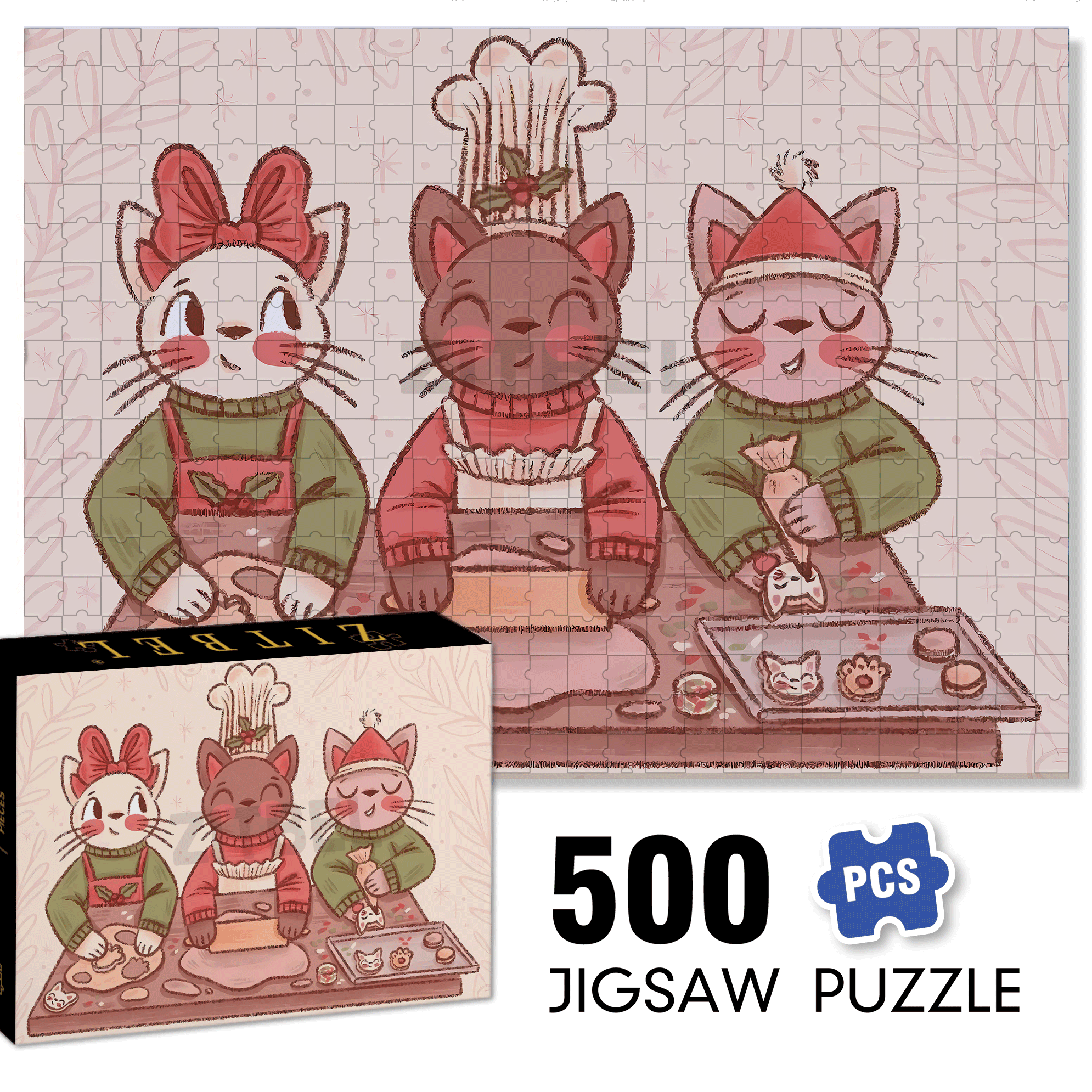 Cat's Cookies 500pcs/1000pcs Jigsaw Puzzle, Scratch-Resistant, Interactive Family Game & Brain-Boosting DIY Decor, Perfect for Halloween, Christmas & New Year Gifts, Family Puzzle Game