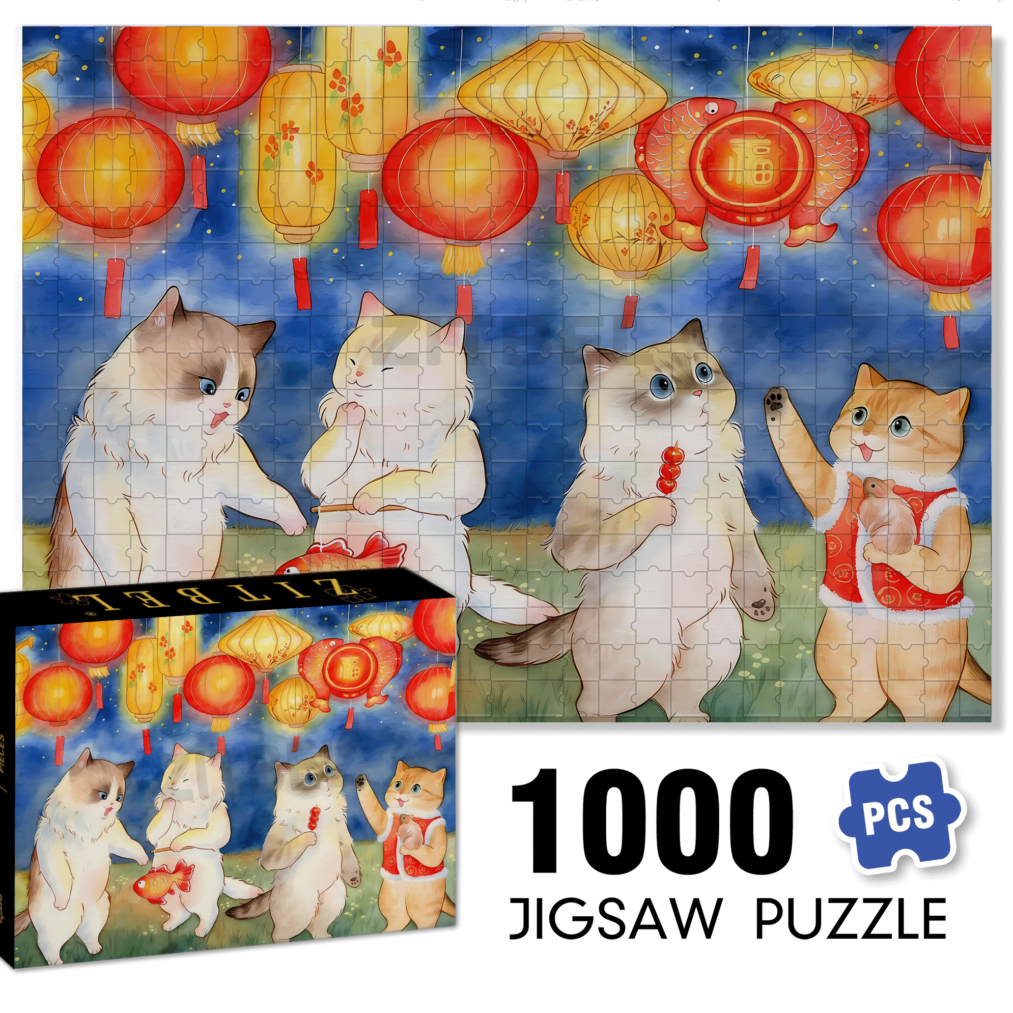 Cat's Feast 500pcs/1000pcs Jigsaw Puzzle, Scratch-Resistant, Interactive Family Game & Brain-Boosting DIY Decor, Perfect for Halloween, Christmas & New Year Gifts, Family Puzzle Game