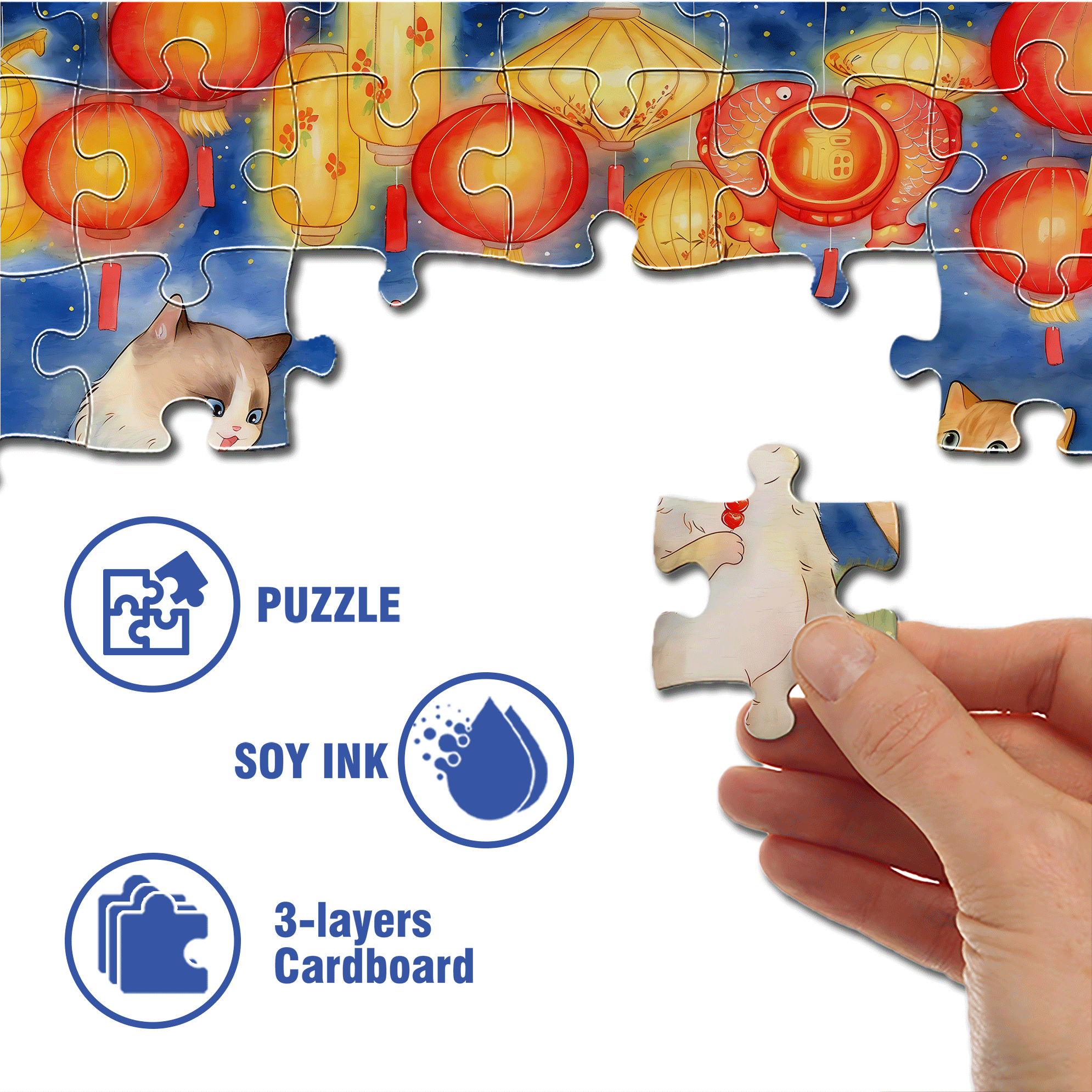Cat's Feast 500pcs/1000pcs Jigsaw Puzzle, Scratch-Resistant, Interactive Family Game & Brain-Boosting DIY Decor, Perfect for Halloween, Christmas & New Year Gifts, Family Puzzle Game