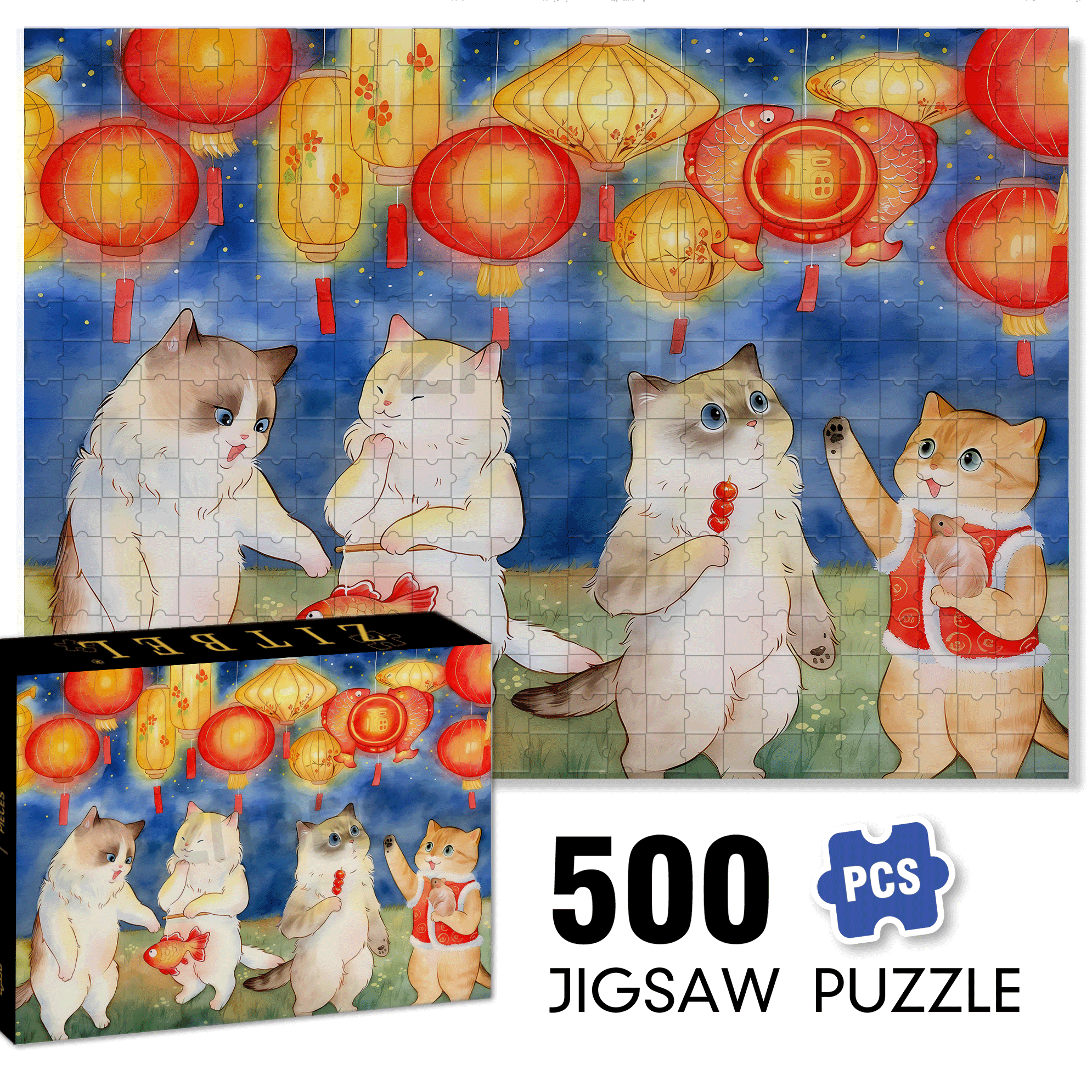 Cat's Feast 500pcs/1000pcs Jigsaw Puzzle, Scratch-Resistant, Interactive Family Game & Brain-Boosting DIY Decor, Perfect for Halloween, Christmas & New Year Gifts, Family Puzzle Game