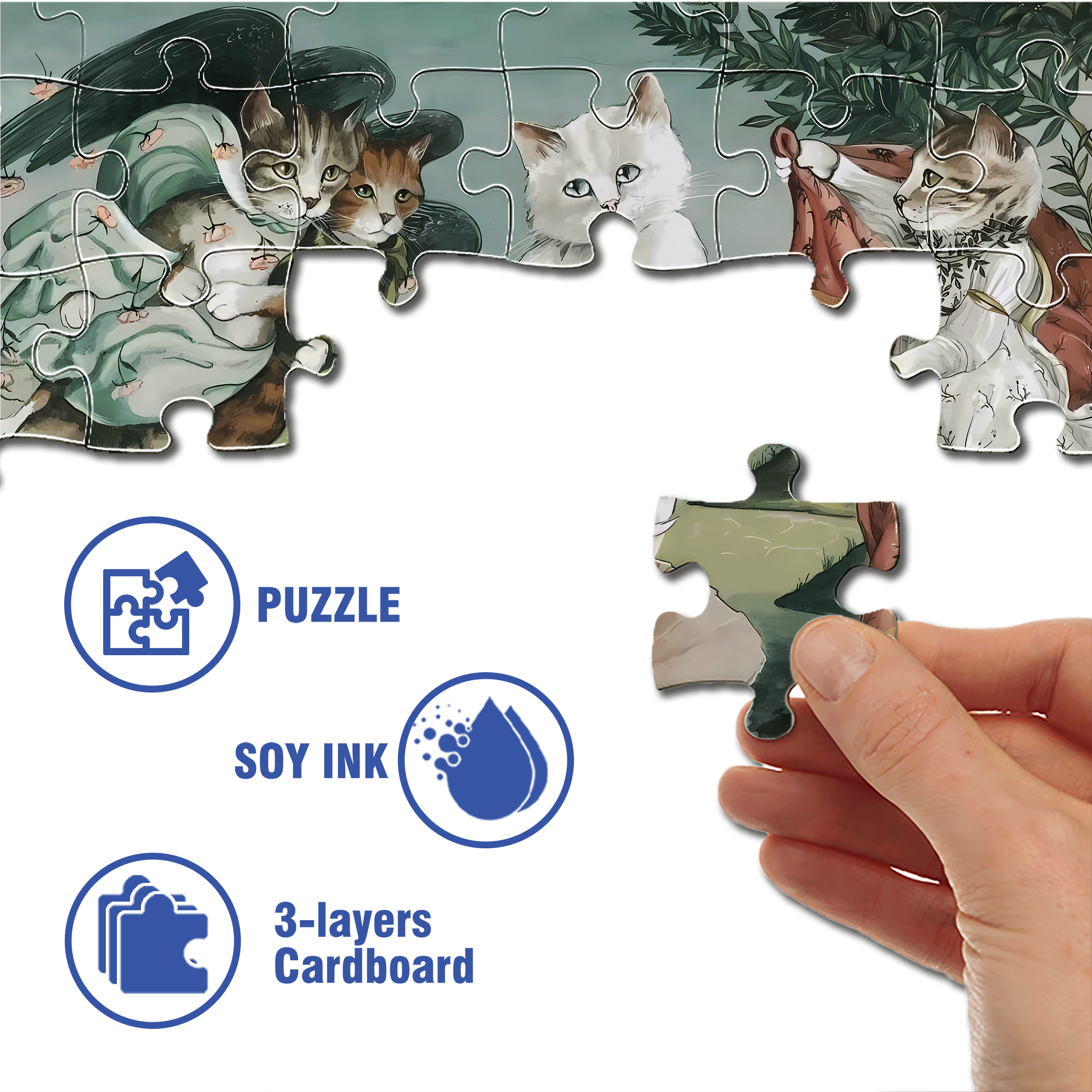 Fantastic Encounter between Cats and World Famous Paintings 19 500pcs/1000pcs Jigsaw Puzzle, Scratch-Resistant, Interactive Family Game & Brain-Boosting DIY Decor, Perfect for Halloween, Christmas & New Year Gifts, Family Puzzle Game