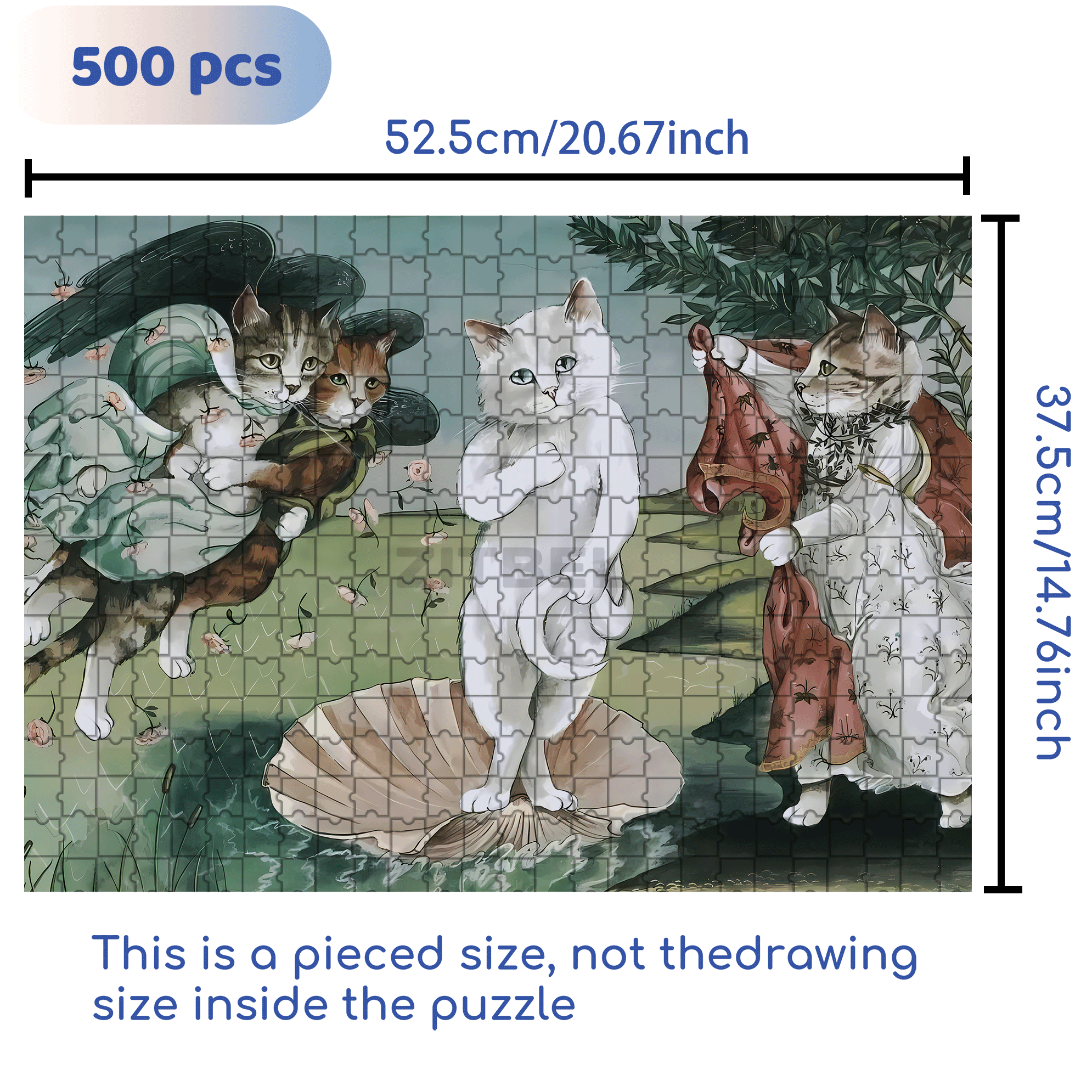 Fantastic Encounter between Cats and World Famous Paintings 19 500pcs/1000pcs Jigsaw Puzzle, Scratch-Resistant, Interactive Family Game & Brain-Boosting DIY Decor, Perfect for Halloween, Christmas & New Year Gifts, Family Puzzle Game