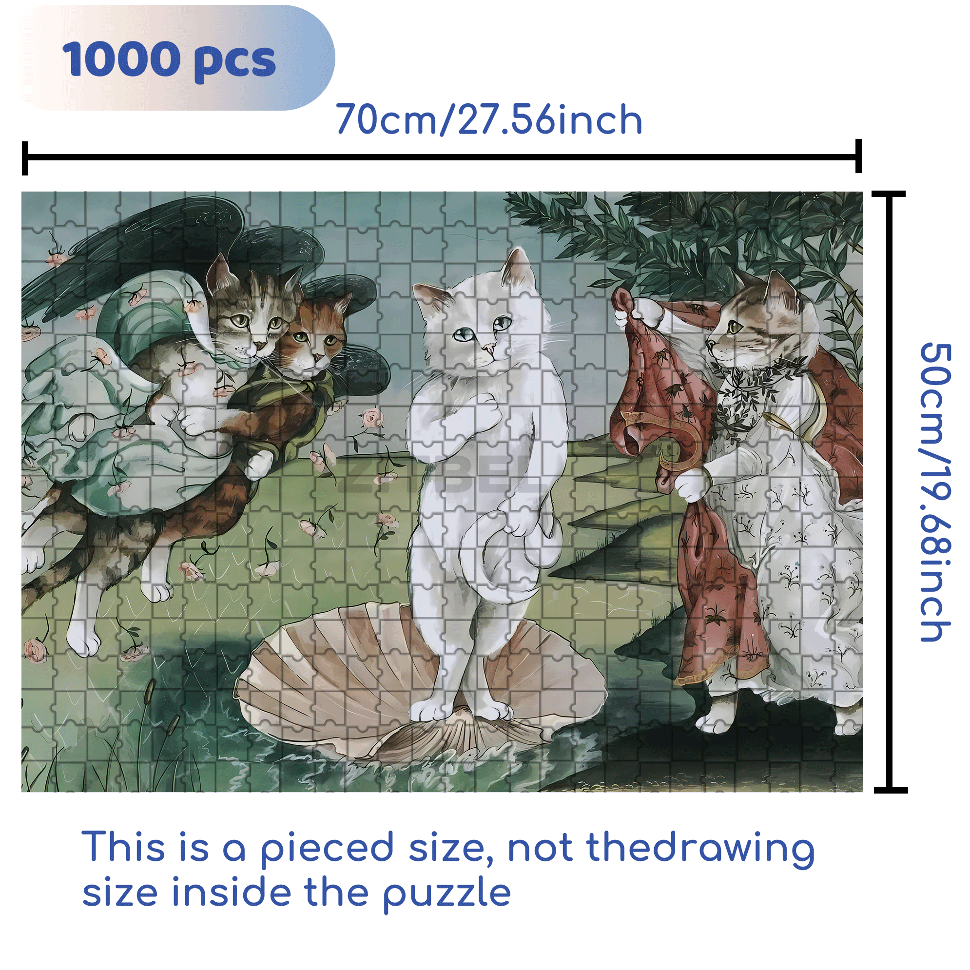 Fantastic Encounter between Cats and World Famous Paintings 19 500pcs/1000pcs Jigsaw Puzzle, Scratch-Resistant, Interactive Family Game & Brain-Boosting DIY Decor, Perfect for Halloween, Christmas & New Year Gifts, Family Puzzle Game