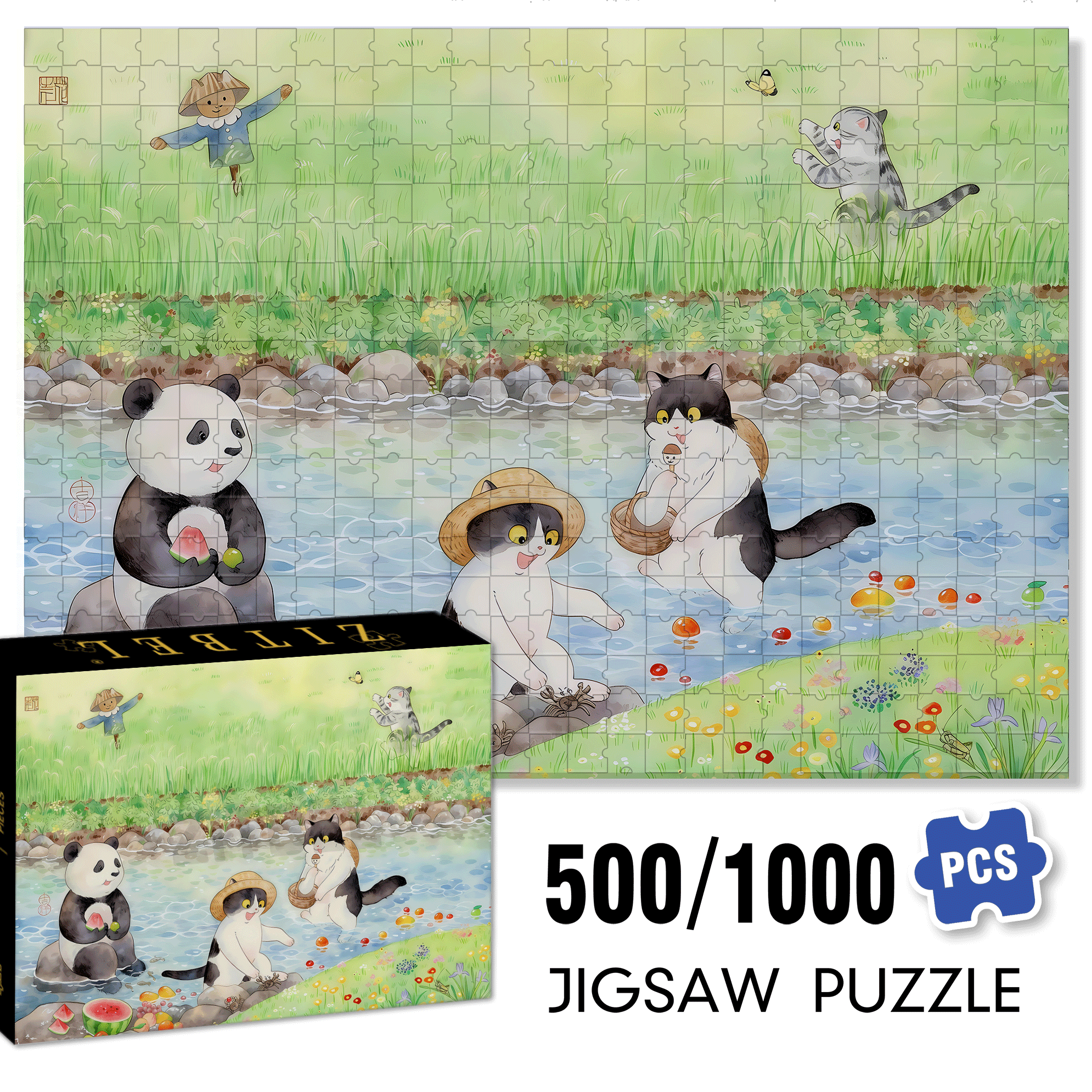 Field Fun 500pcs/1000pcs Jigsaw Puzzle, Scratch-Resistant, Interactive Family Game & Brain-Boosting DIY Decor, Perfect for Halloween, Christmas & New Year Gifts, Family Puzzle Game