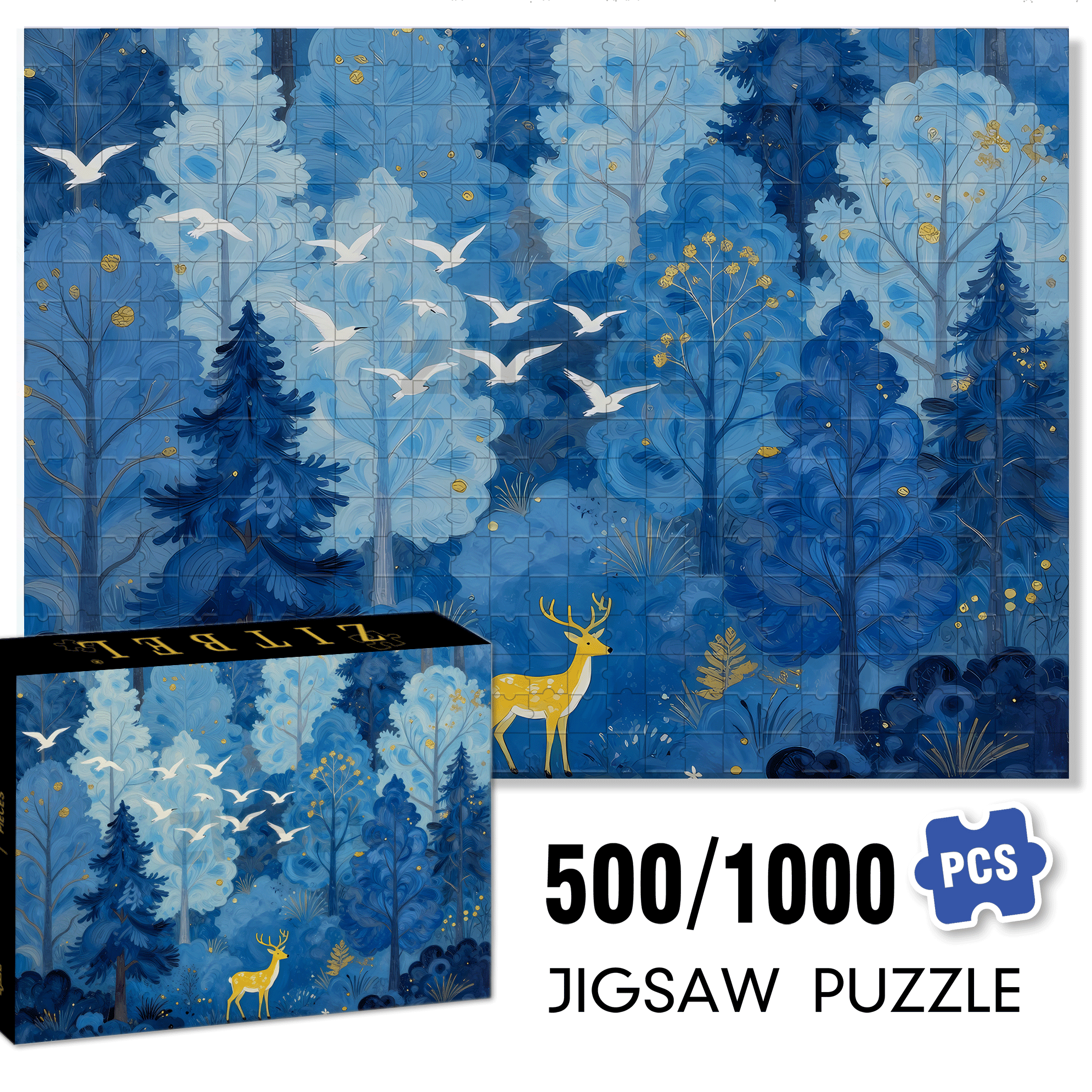 Forest Deer 500pcs/1000pcs Jigsaw Puzzle, Scratch-Resistant, Interactive Family Game & Brain-Boosting DIY Decor, Perfect for Halloween, Christmas & New Year Gifts, Family Puzzle Game