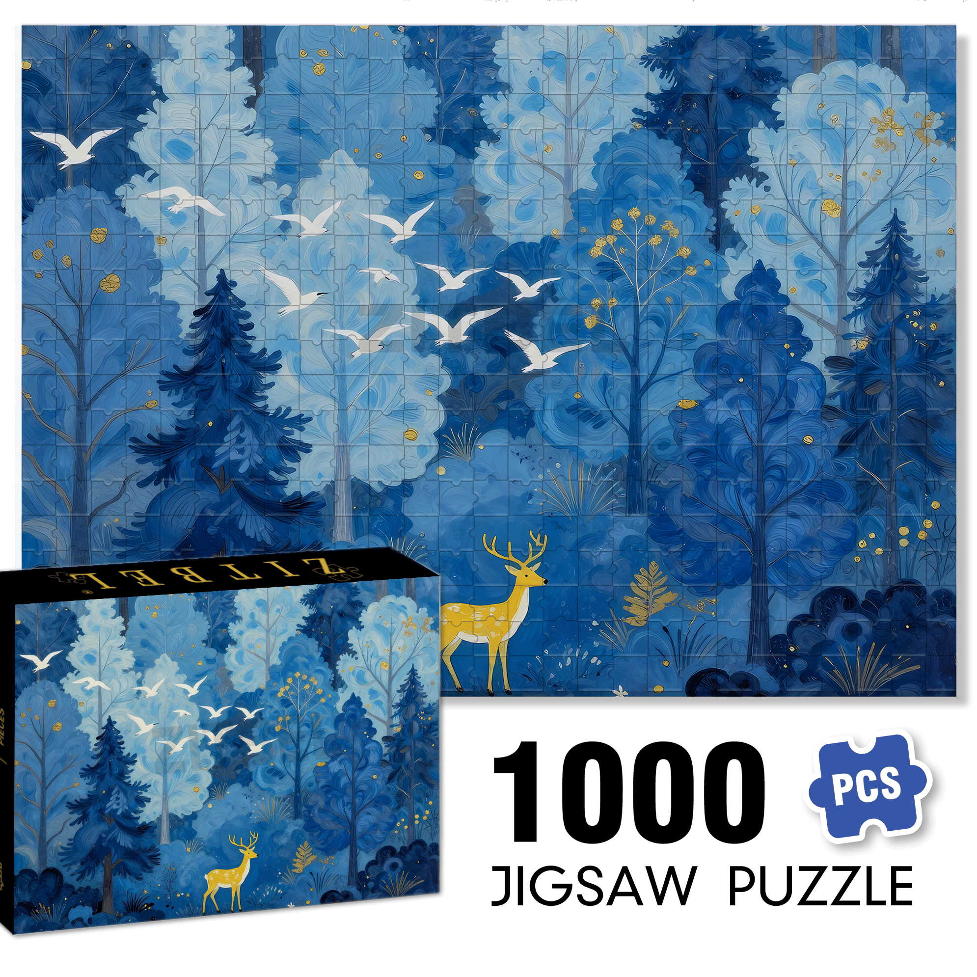 Forest Deer 500pcs/1000pcs Jigsaw Puzzle, Scratch-Resistant, Interactive Family Game & Brain-Boosting DIY Decor, Perfect for Halloween, Christmas & New Year Gifts, Family Puzzle Game