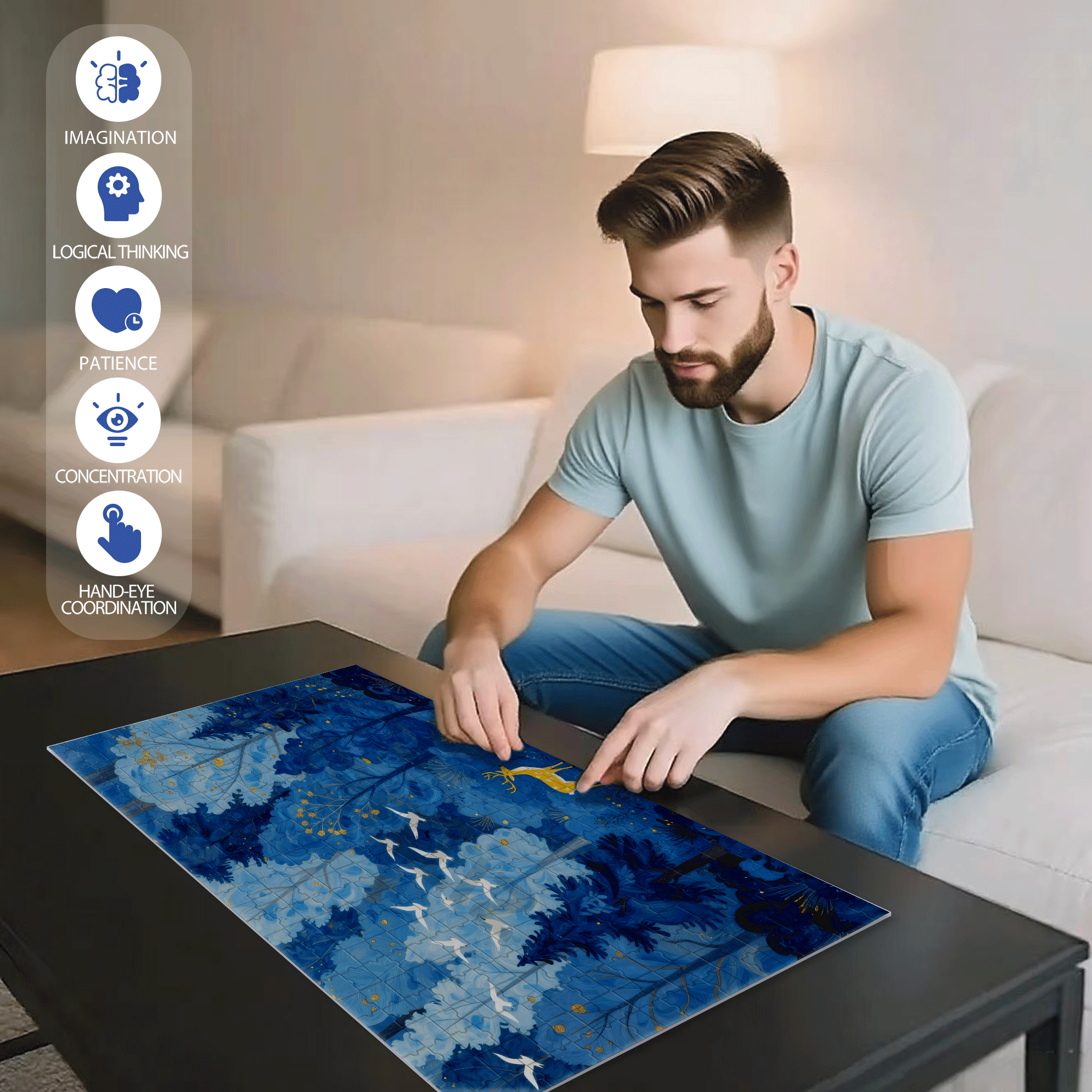 Forest Deer 500pcs/1000pcs Jigsaw Puzzle, Scratch-Resistant, Interactive Family Game & Brain-Boosting DIY Decor, Perfect for Halloween, Christmas & New Year Gifts, Family Puzzle Game