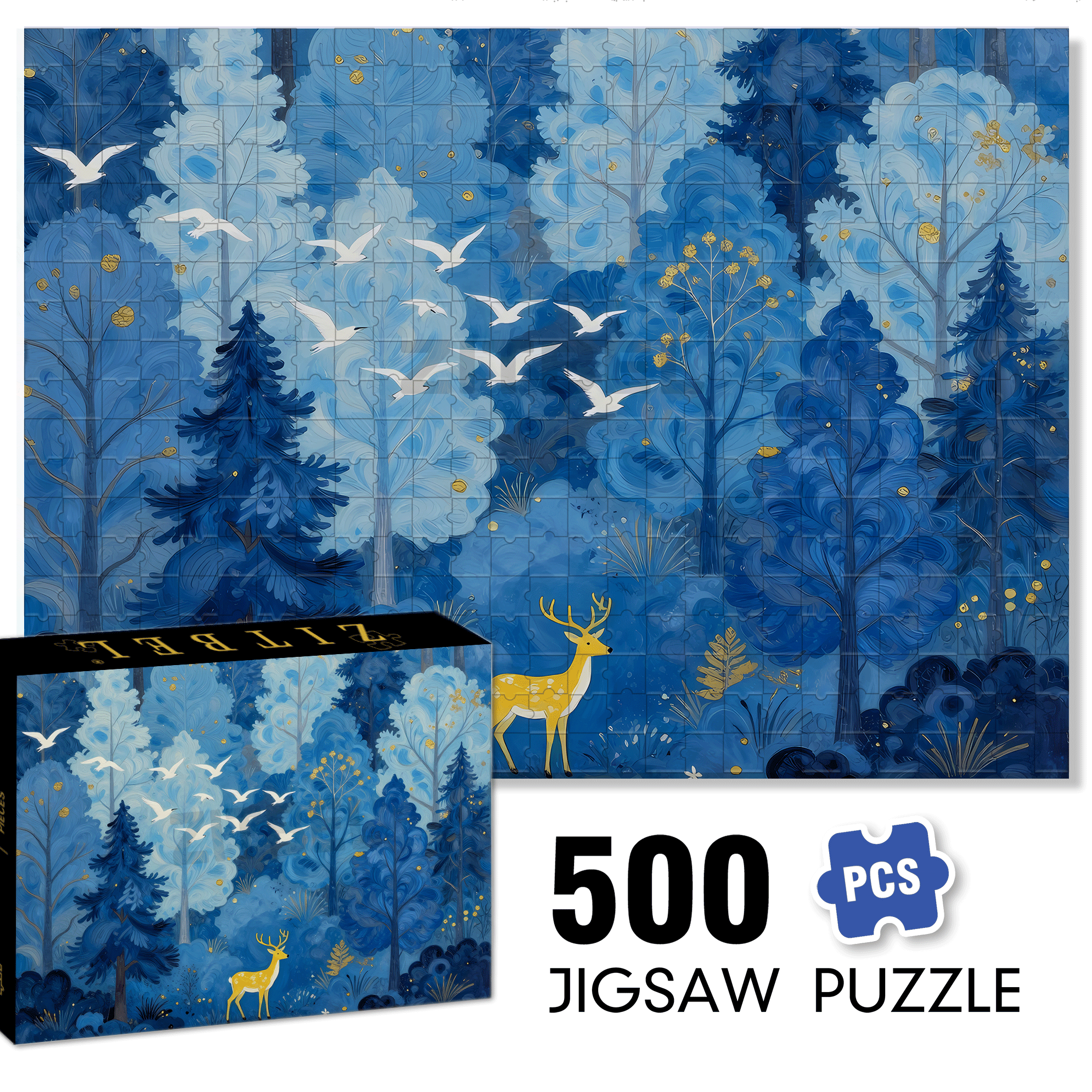 Forest Deer 500pcs/1000pcs Jigsaw Puzzle, Scratch-Resistant, Interactive Family Game & Brain-Boosting DIY Decor, Perfect for Halloween, Christmas & New Year Gifts, Family Puzzle Game