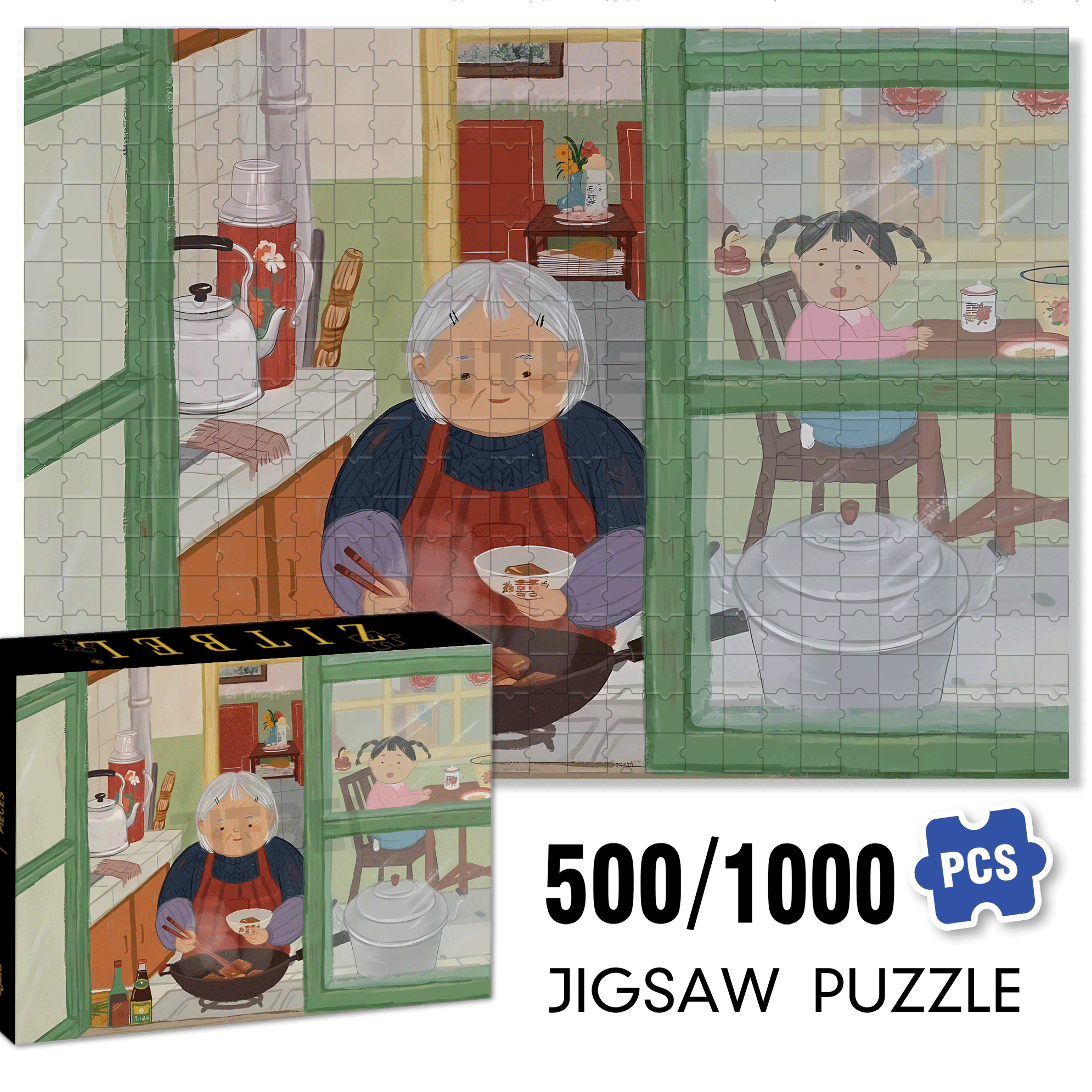 Grandma And The Little Me 2 500pcs/1000pcs Jigsaw Puzzle, Scratch-Resistant, Interactive Family Game & Brain-Boosting DIY Decor, Perfect for Halloween, Christmas & New Year Gifts, Family Puzzle Game