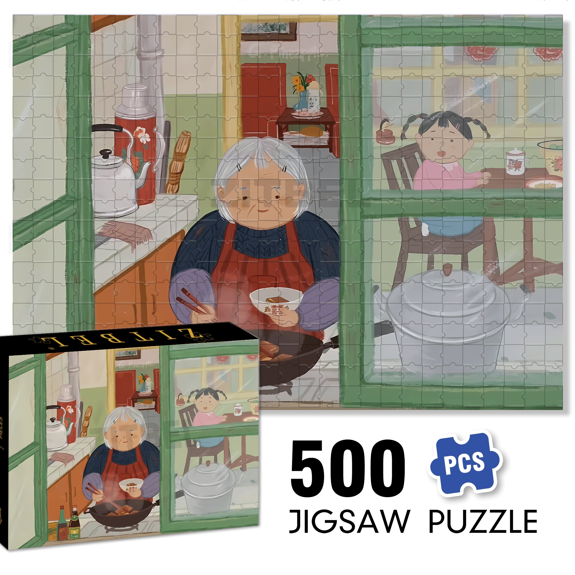 Grandma And The Little Me 2 500pcs/1000pcs Jigsaw Puzzle, Scratch-Resistant, Interactive Family Game & Brain-Boosting DIY Decor, Perfect for Halloween, Christmas & New Year Gifts, Family Puzzle Game