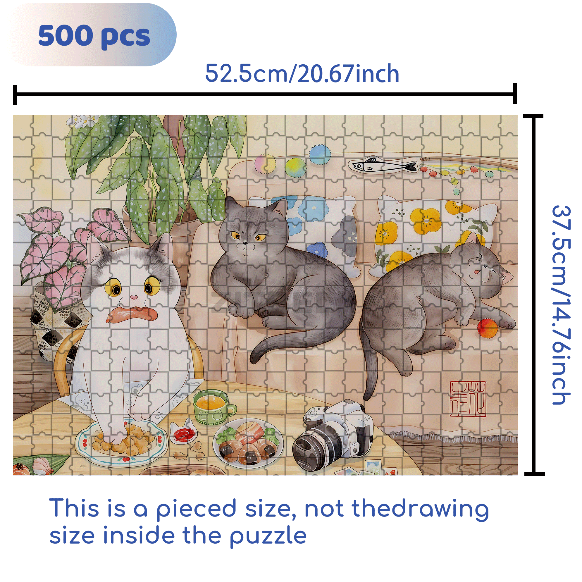 Greedy Cat  500pcs/1000pcs Jigsaw Puzzle, Scratch-Resistant, Interactive Family Game & Brain-Boosting DIY Decor, Perfect for Halloween, Christmas & New Year Gifts, Family Puzzle Game