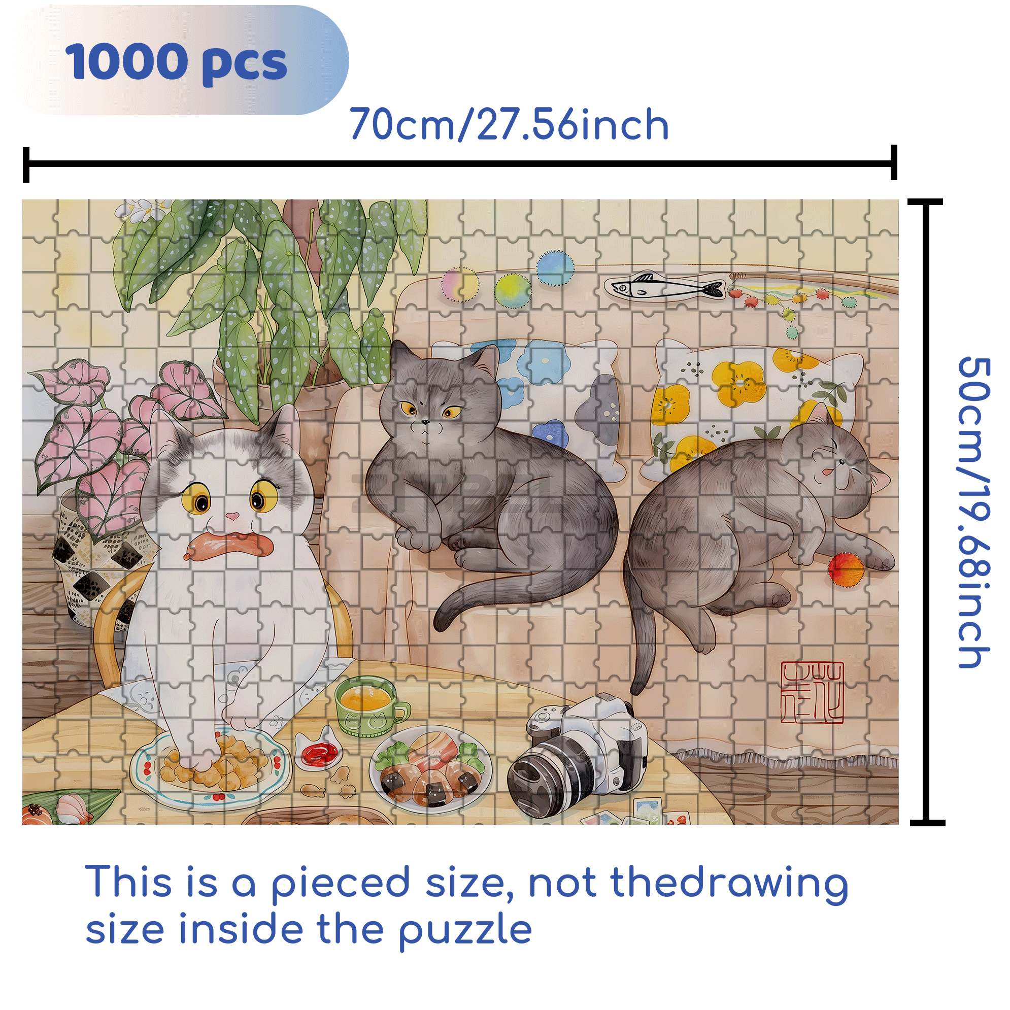 Greedy Cat  500pcs/1000pcs Jigsaw Puzzle, Scratch-Resistant, Interactive Family Game & Brain-Boosting DIY Decor, Perfect for Halloween, Christmas & New Year Gifts, Family Puzzle Game