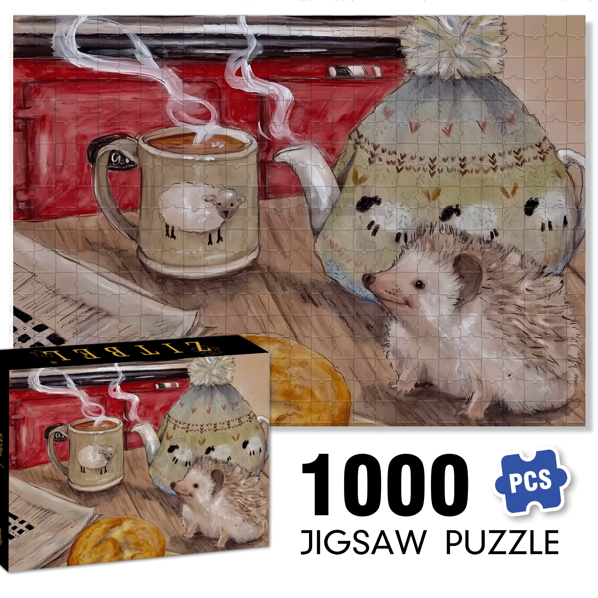 Hedgehog Baby's Afternoon Tea 500pcs/1000pcs Jigsaw Puzzle, Scratch-Resistant, Interactive Family Game & Brain-Boosting DIY Decor, Perfect for Halloween, Christmas & New Year Gifts, Family Puzzle Game