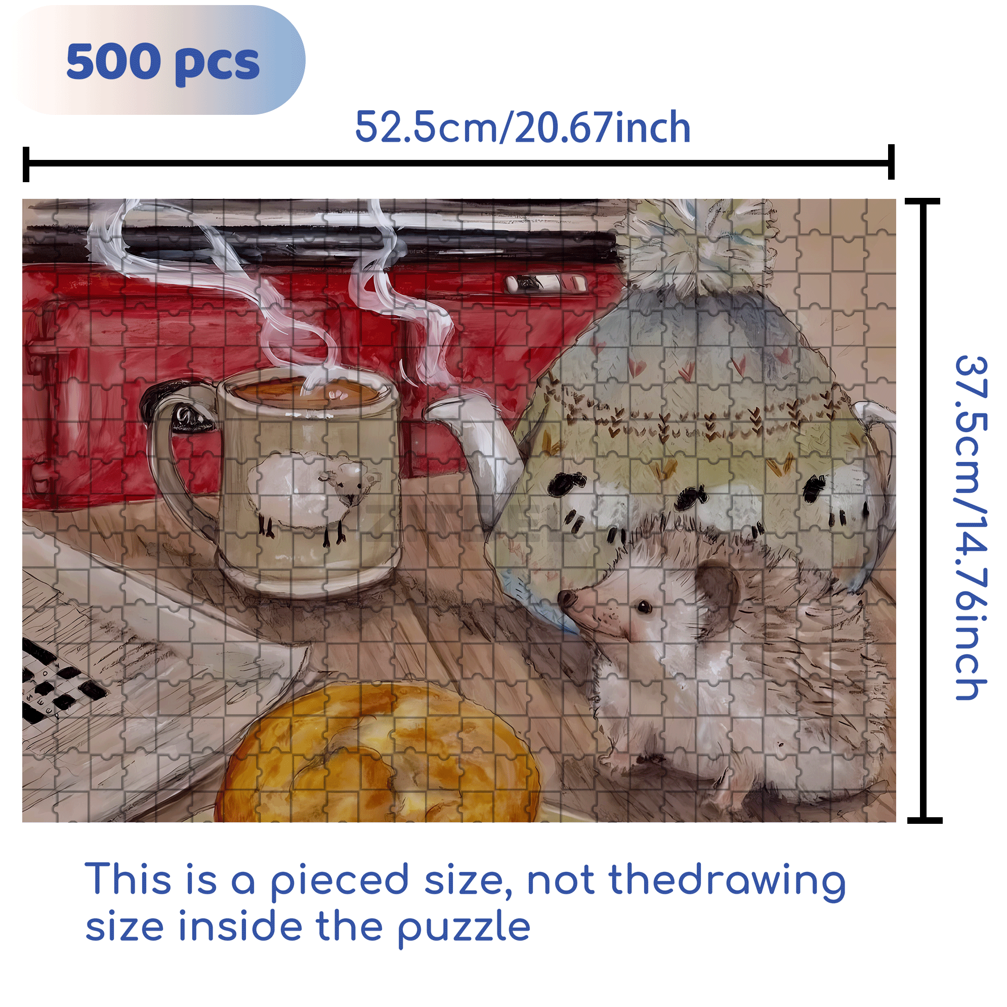 Hedgehog Baby's Afternoon Tea 500pcs/1000pcs Jigsaw Puzzle, Scratch-Resistant, Interactive Family Game & Brain-Boosting DIY Decor, Perfect for Halloween, Christmas & New Year Gifts, Family Puzzle Game