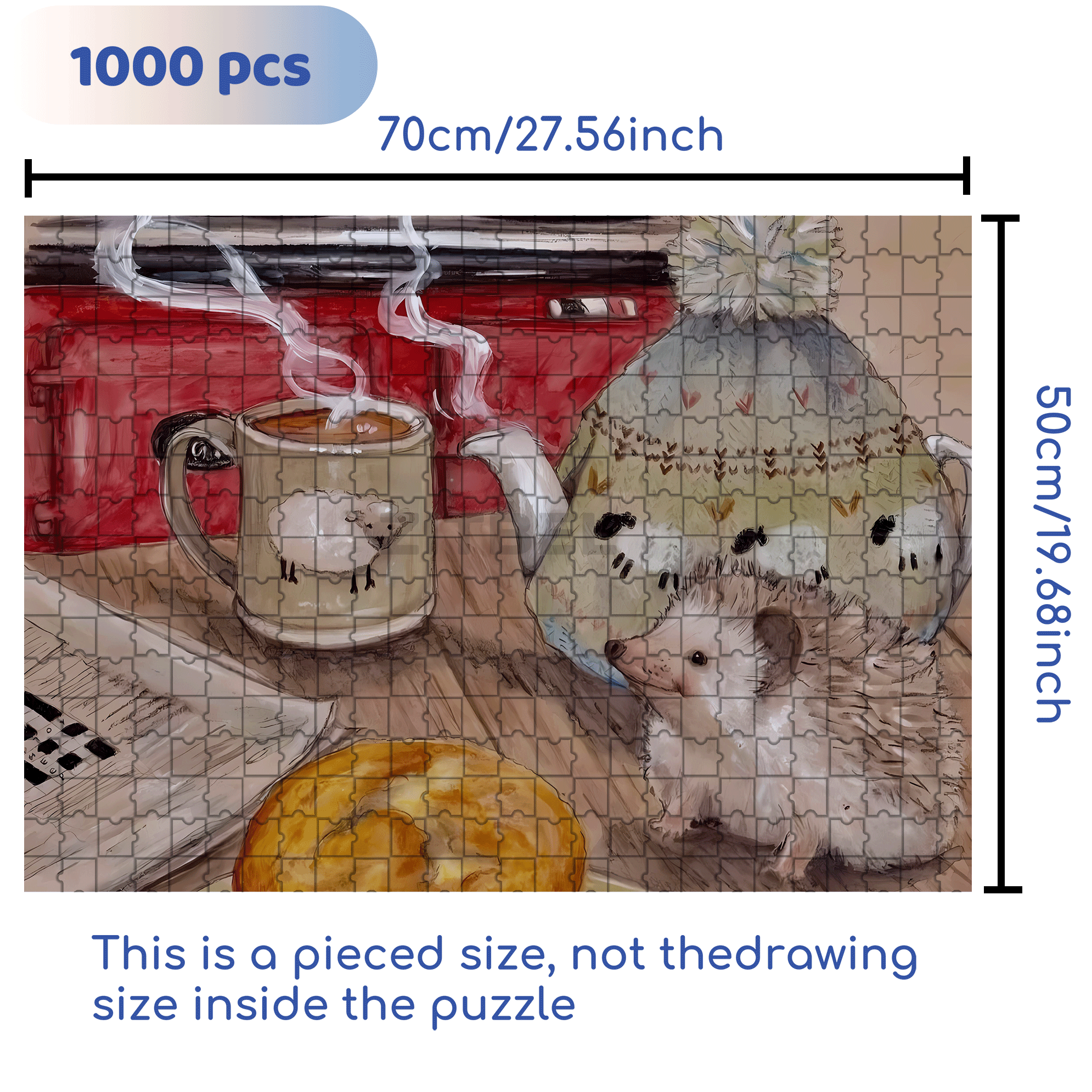 Hedgehog Baby's Afternoon Tea 500pcs/1000pcs Jigsaw Puzzle, Scratch-Resistant, Interactive Family Game & Brain-Boosting DIY Decor, Perfect for Halloween, Christmas & New Year Gifts, Family Puzzle Game