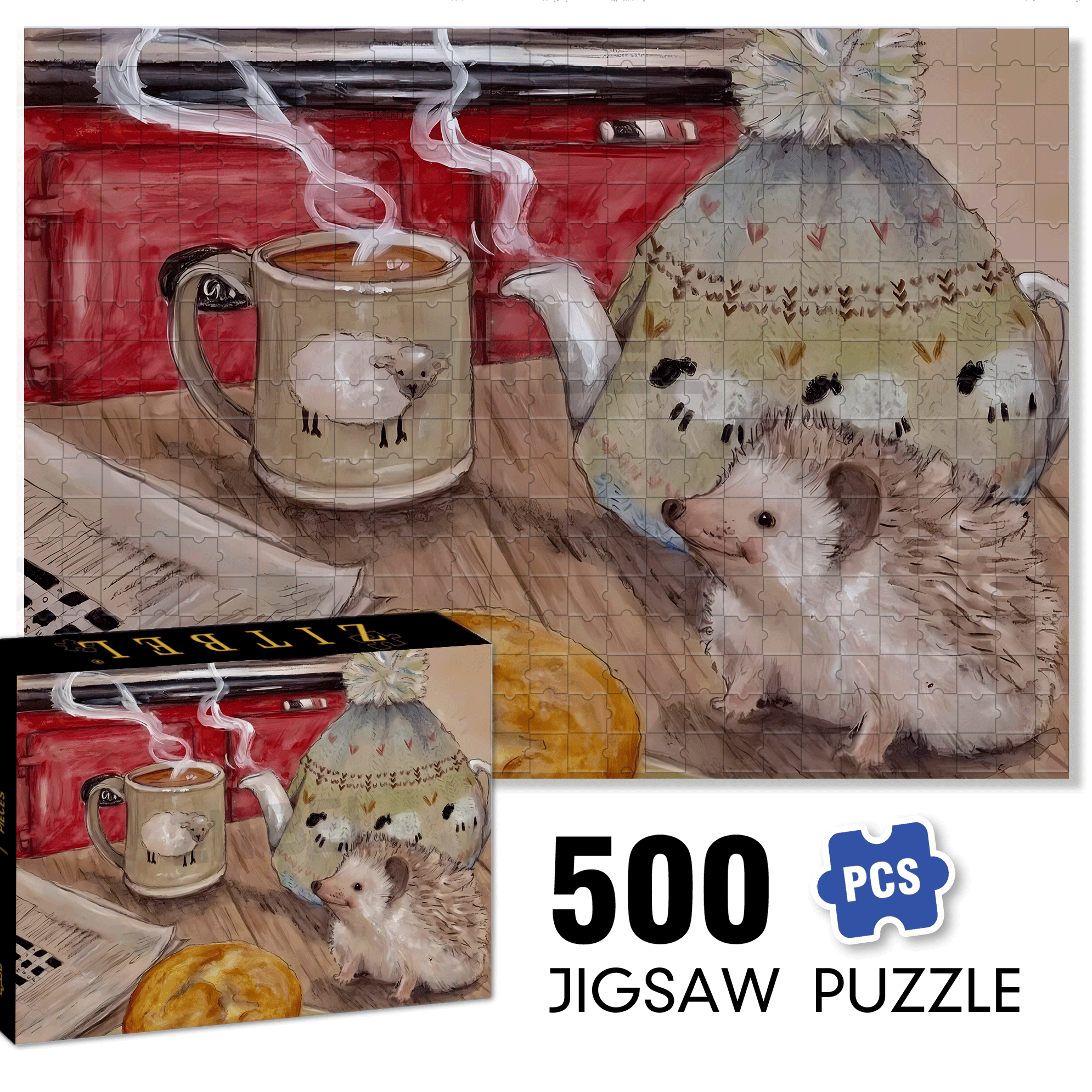 Hedgehog Baby's Afternoon Tea 500pcs/1000pcs Jigsaw Puzzle, Scratch-Resistant, Interactive Family Game & Brain-Boosting DIY Decor, Perfect for Halloween, Christmas & New Year Gifts, Family Puzzle Game
