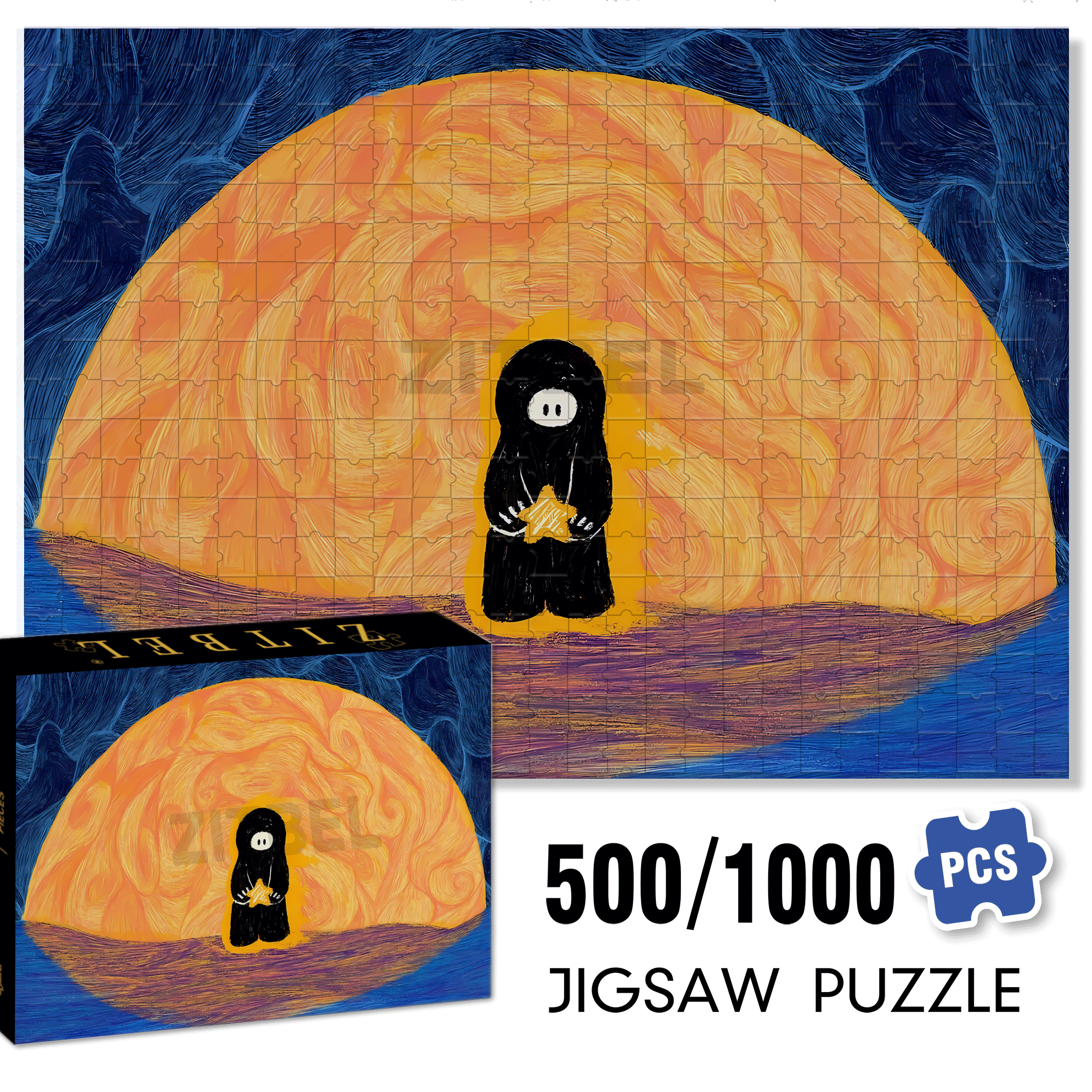 Lonely Mood 500pcs/1000pcs Jigsaw Puzzle, Scratch-Resistant, Interactive Family Game & Brain-Boosting DIY Decor, Perfect for Halloween, Christmas & New Year Gifts, Family Puzzle Game