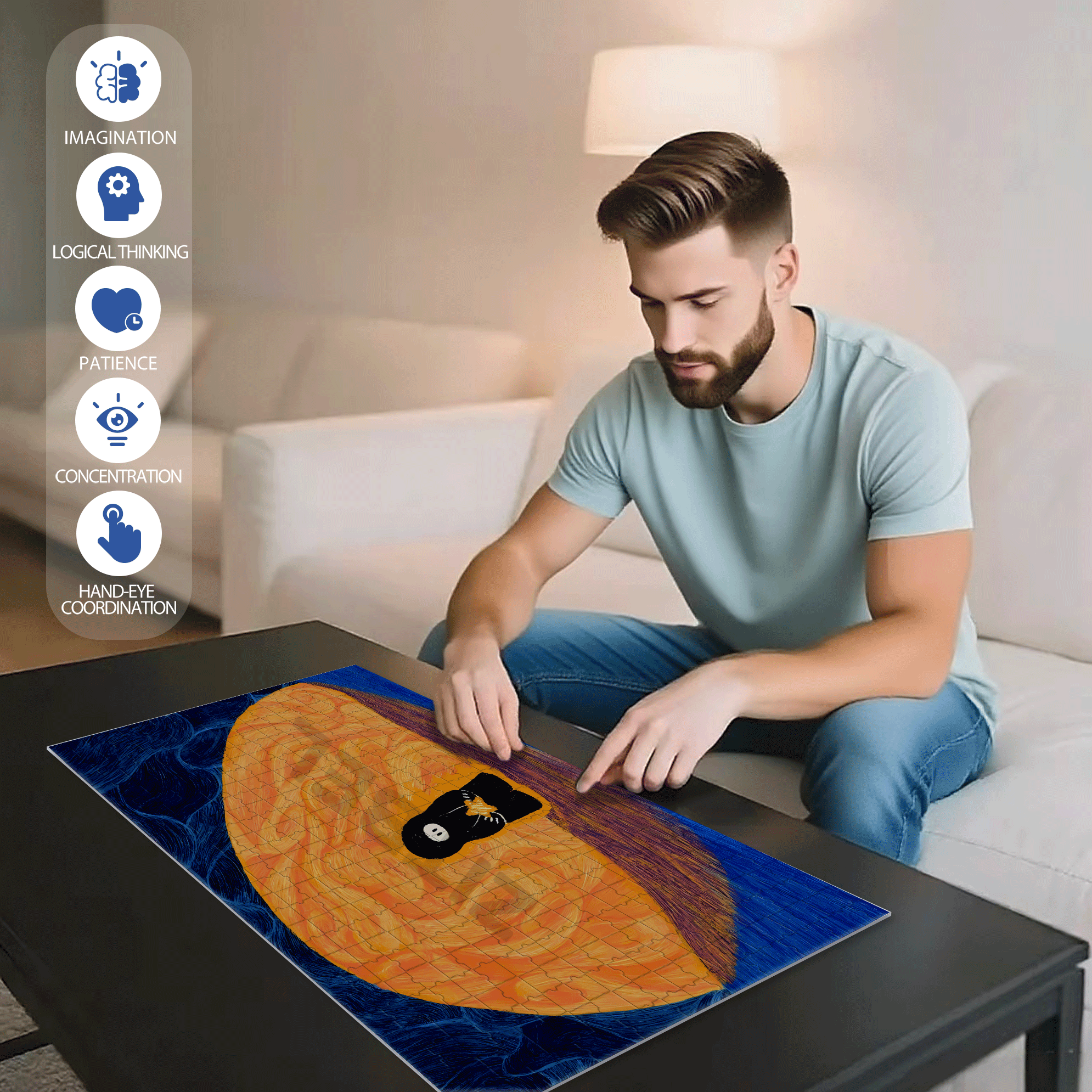 Lonely Mood 500pcs/1000pcs Jigsaw Puzzle, Scratch-Resistant, Interactive Family Game & Brain-Boosting DIY Decor, Perfect for Halloween, Christmas & New Year Gifts, Family Puzzle Game
