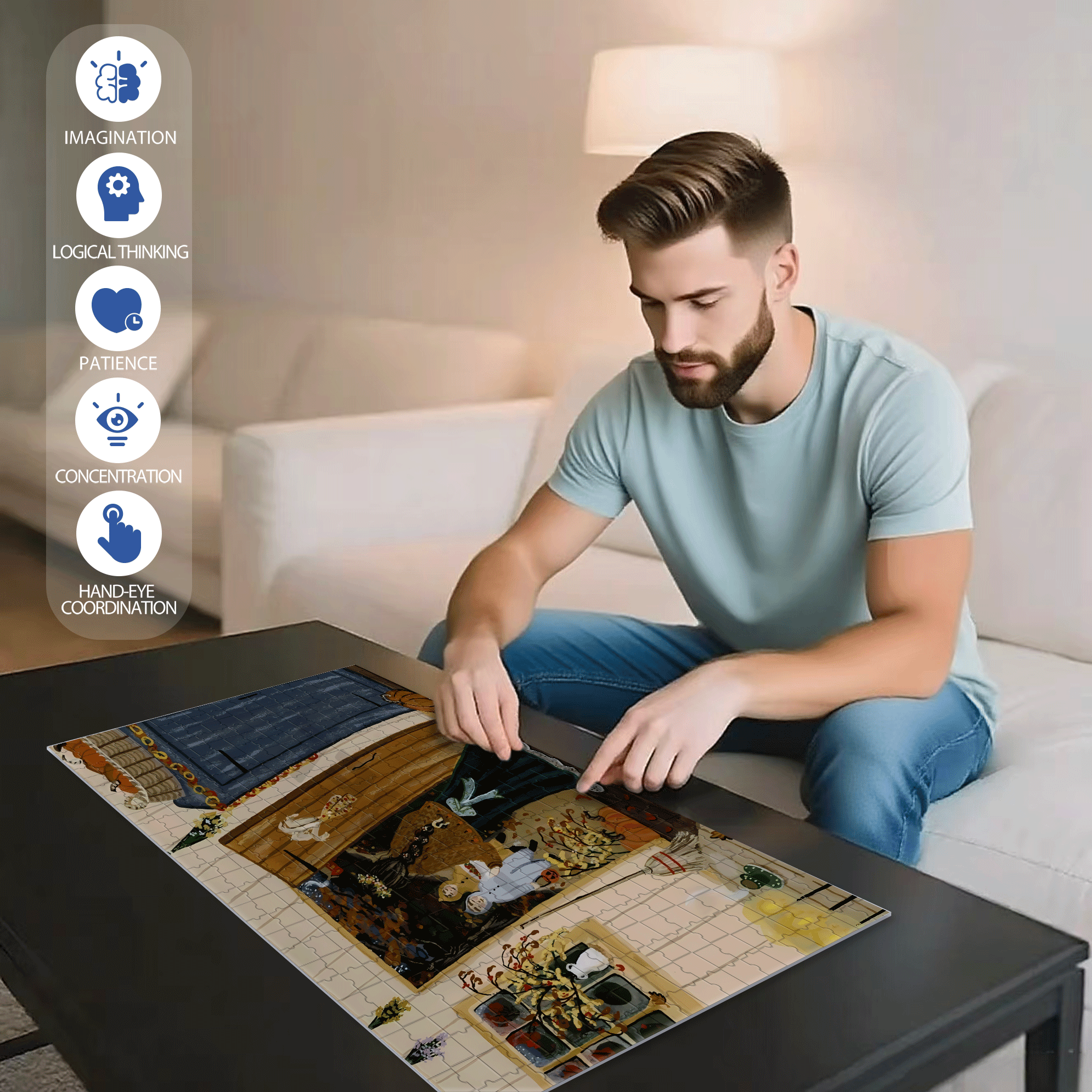 On The Way Home 500pcs/1000pcs Jigsaw Puzzle, Scratch-Resistant, Interactive Family Game & Brain-Boosting DIY Decor, Perfect for Halloween, Christmas & New Year Gifts, Family Puzzle Game