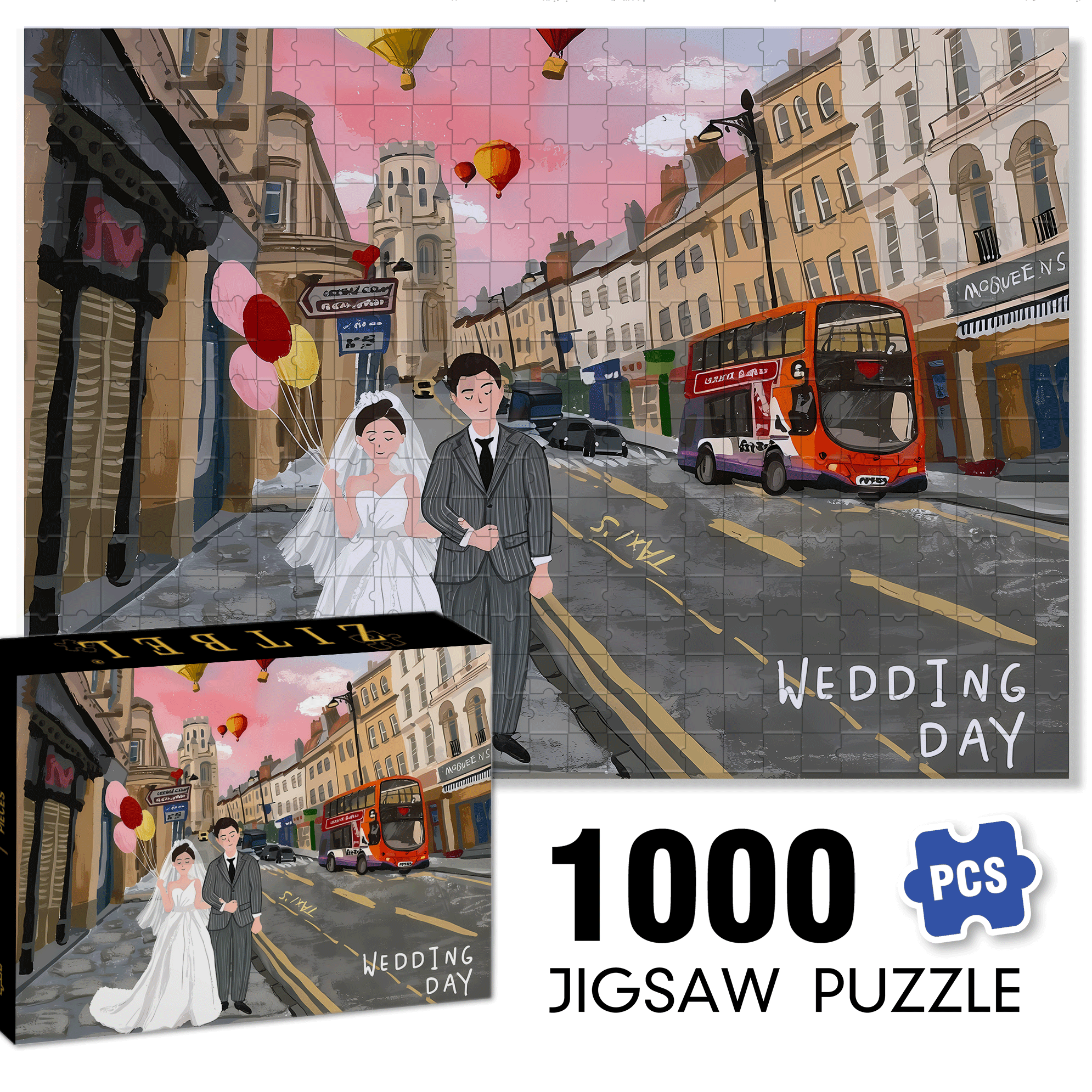 Pink Wedding Day 500pcs/1000pcs Jigsaw Puzzle, Scratch-Resistant, Interactive Family Game & Brain-Boosting DIY Decor, Perfect for Halloween, Christmas & New Year Gifts, Family Puzzle Game