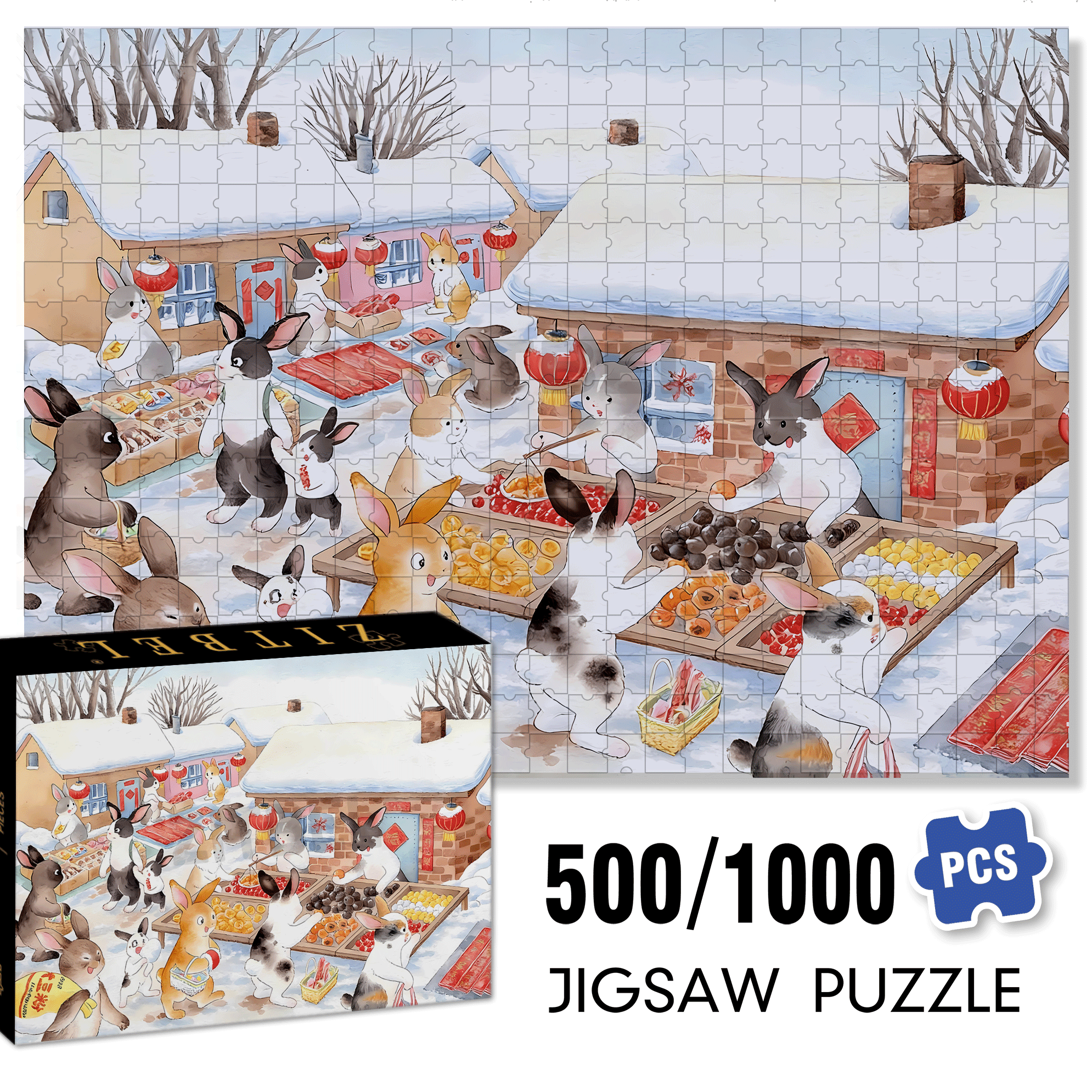 Rural Market 500pcs/1000pcs Jigsaw Puzzle, Scratch-Resistant, Interactive Family Game & Brain-Boosting DIY Decor, Perfect for Halloween, Christmas & New Year Gifts, Family Puzzle Game