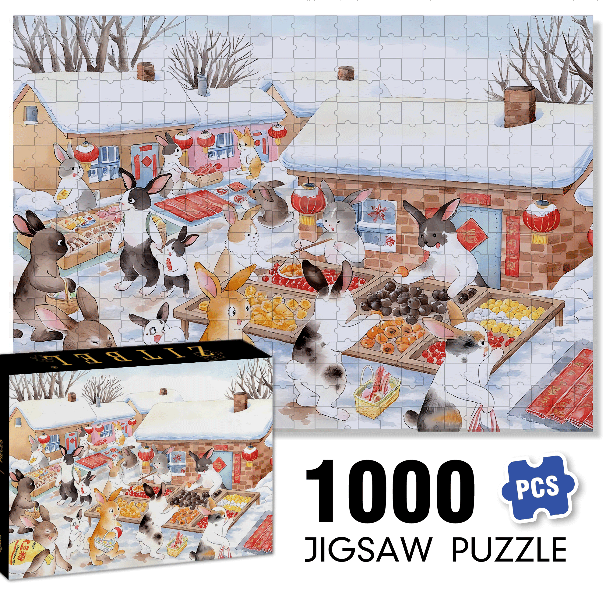 Rural Market 500pcs/1000pcs Jigsaw Puzzle, Scratch-Resistant, Interactive Family Game & Brain-Boosting DIY Decor, Perfect for Halloween, Christmas & New Year Gifts, Family Puzzle Game