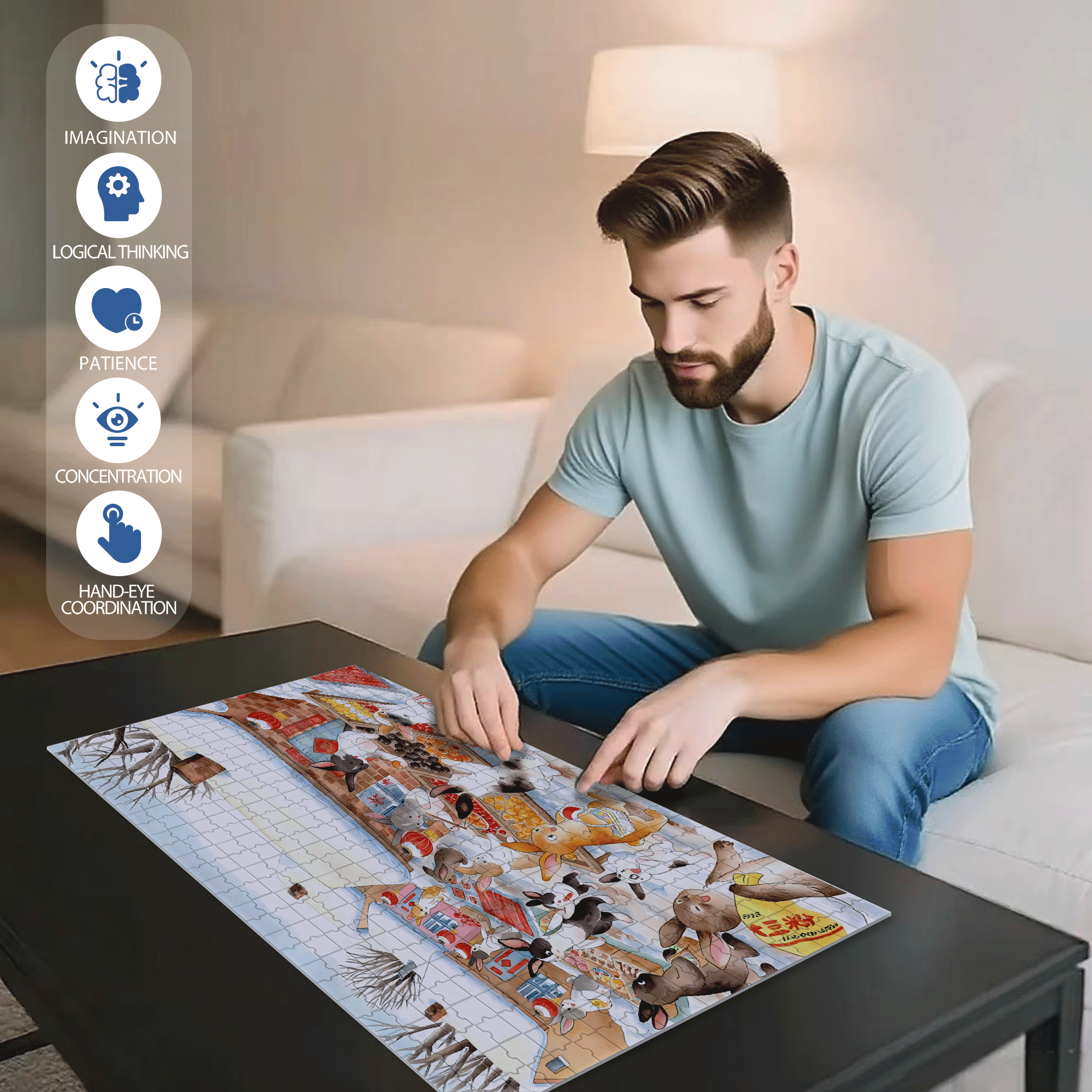 Rural Market 500pcs/1000pcs Jigsaw Puzzle, Scratch-Resistant, Interactive Family Game & Brain-Boosting DIY Decor, Perfect for Halloween, Christmas & New Year Gifts, Family Puzzle Game