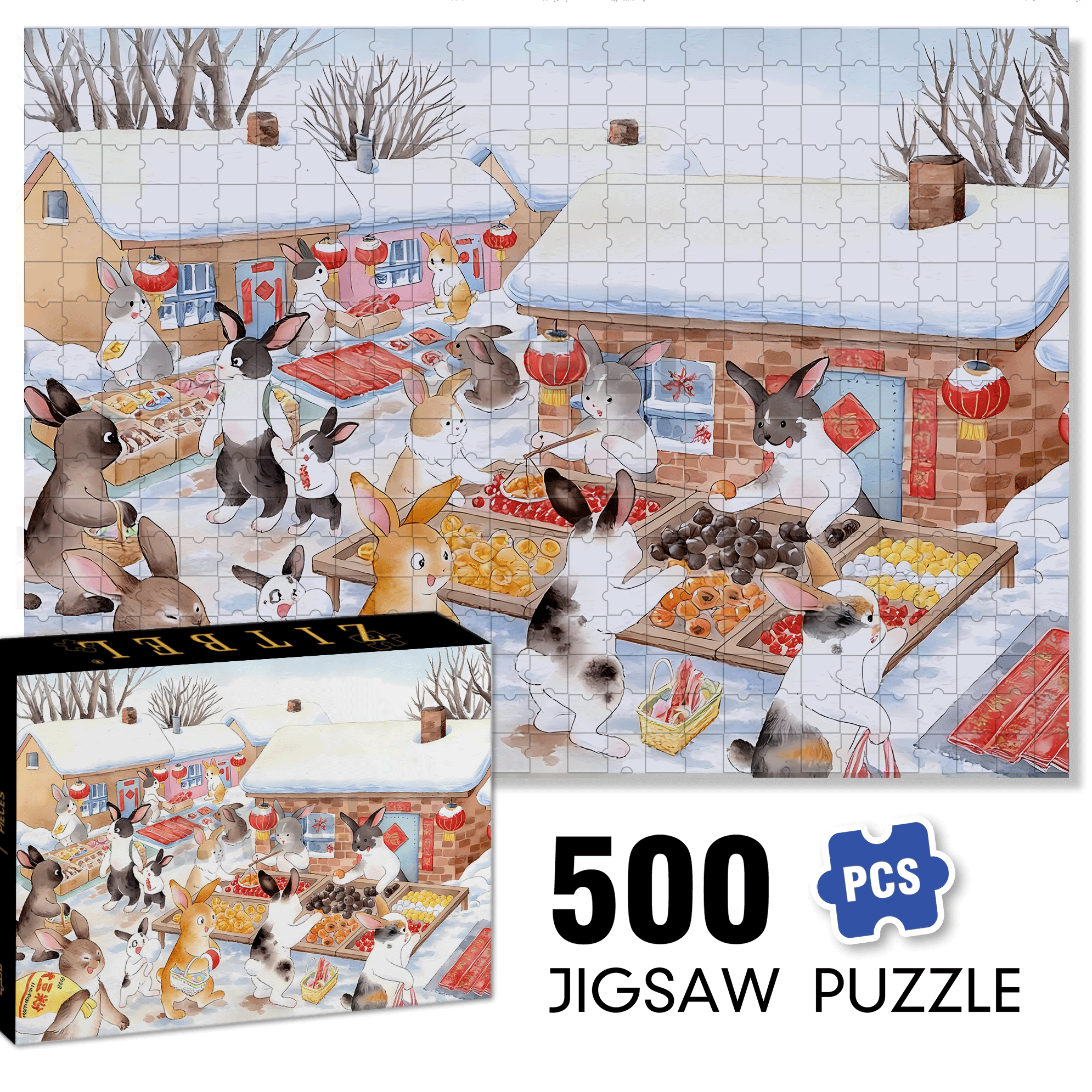 Rural Market 500pcs/1000pcs Jigsaw Puzzle, Scratch-Resistant, Interactive Family Game & Brain-Boosting DIY Decor, Perfect for Halloween, Christmas & New Year Gifts, Family Puzzle Game