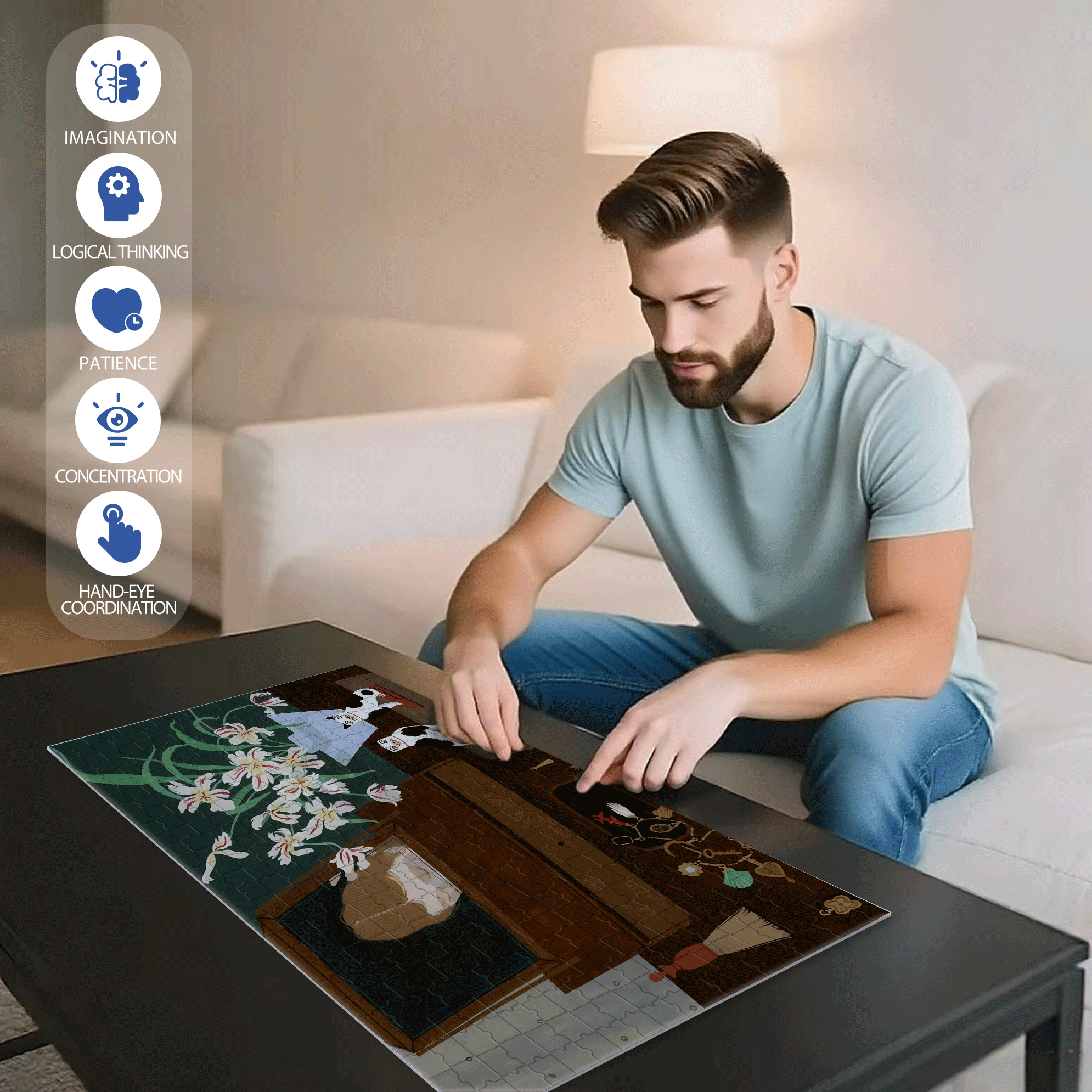 Touchable Life 500pcs/1000pcs Jigsaw Puzzle, Scratch-Resistant, Interactive Family Game & Brain-Boosting DIY Decor, Perfect for Halloween, Christmas & New Year Gifts, Family Puzzle Game