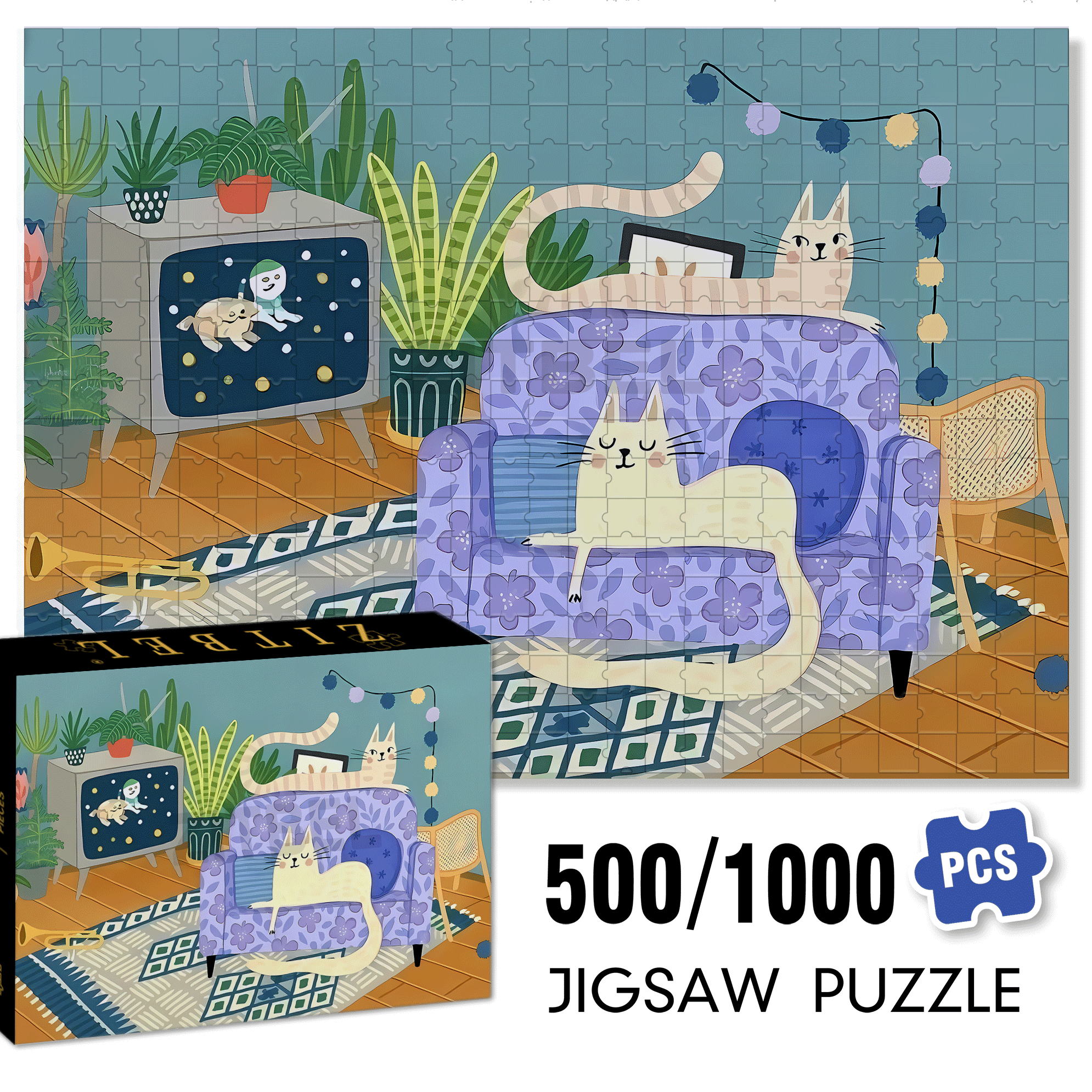 Warm Corner 500pcs/1000pcs Jigsaw Puzzle, Scratch-Resistant, Interactive Family Game & Brain-Boosting DIY Decor, Perfect for Halloween, Christmas & New Year Gifts, Family Puzzle Game