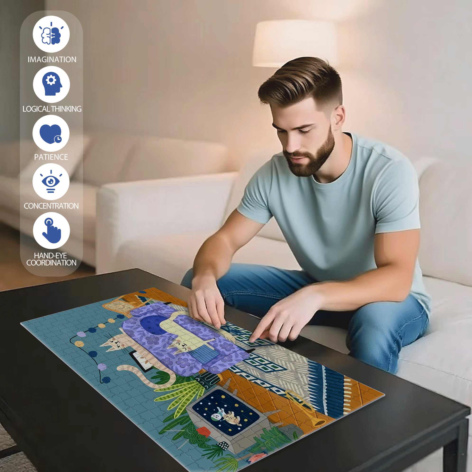 Warm Corner 500pcs/1000pcs Jigsaw Puzzle, Scratch-Resistant, Interactive Family Game & Brain-Boosting DIY Decor, Perfect for Halloween, Christmas & New Year Gifts, Family Puzzle Game