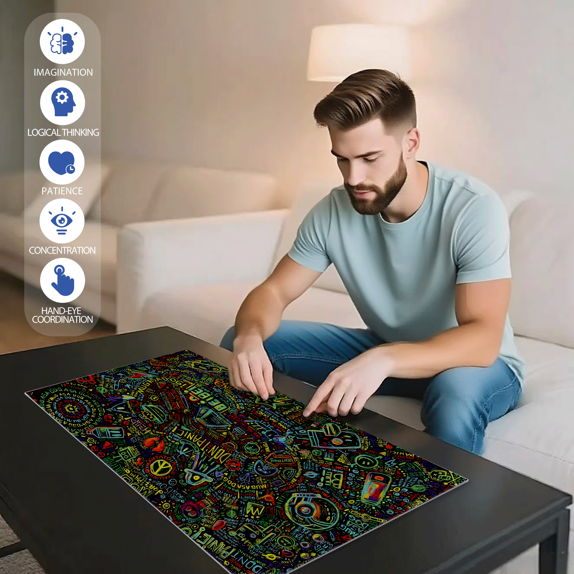 Warm Tone 500pcs/1000pcs Jigsaw Puzzle, Scratch-Resistant, Interactive Family Game & Brain-Boosting DIY Decor, Perfect for Halloween, Christmas & New Year Gifts, Family Puzzle Game