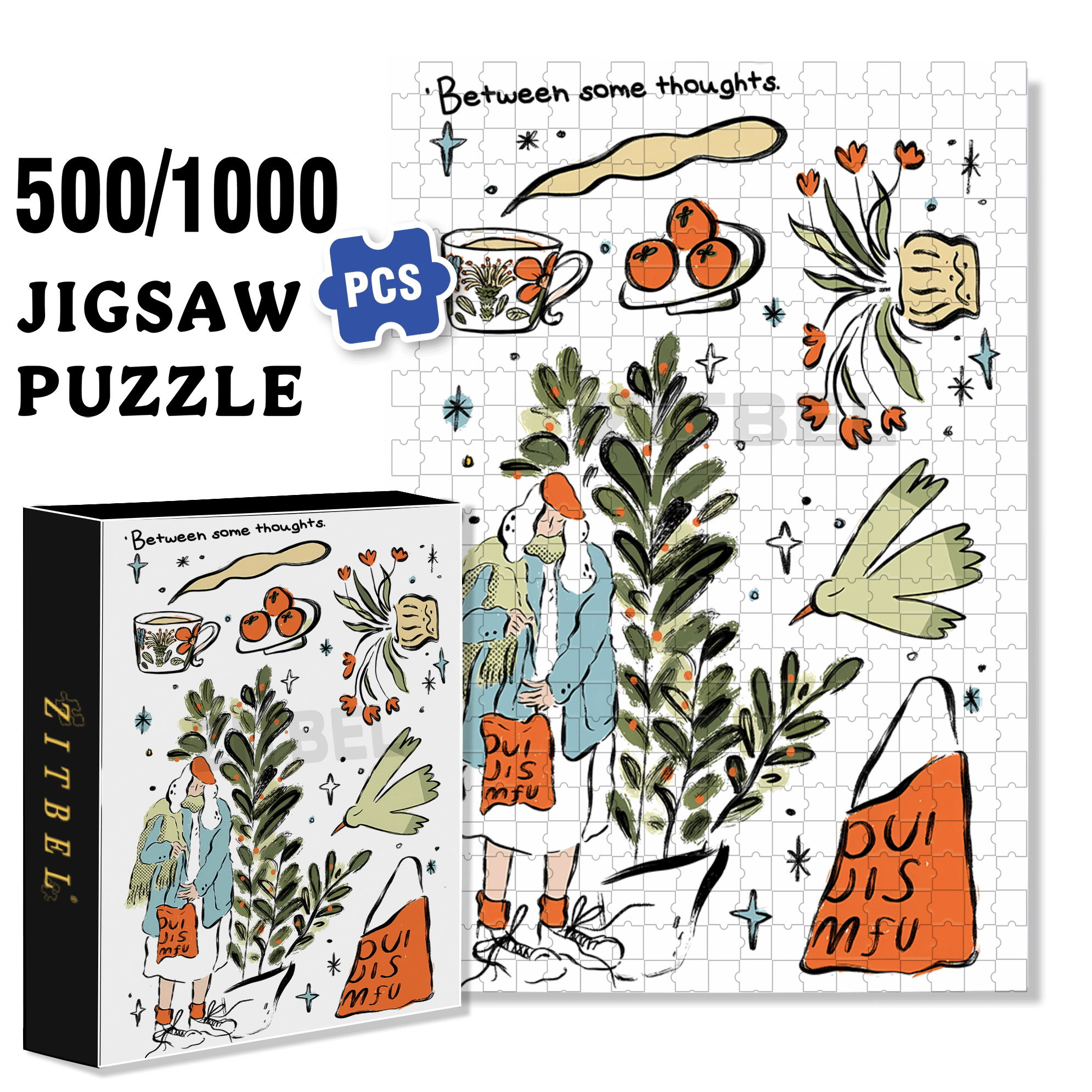 Between Some Thoughts 500pcs/1000pcs Jigsaw Puzzle, Scratch-Resistant, Interactive Family Game & Brain-Boosting DIY Decor, Perfect for Halloween, Christmas & New Year Gifts, Family Puzzle Game
