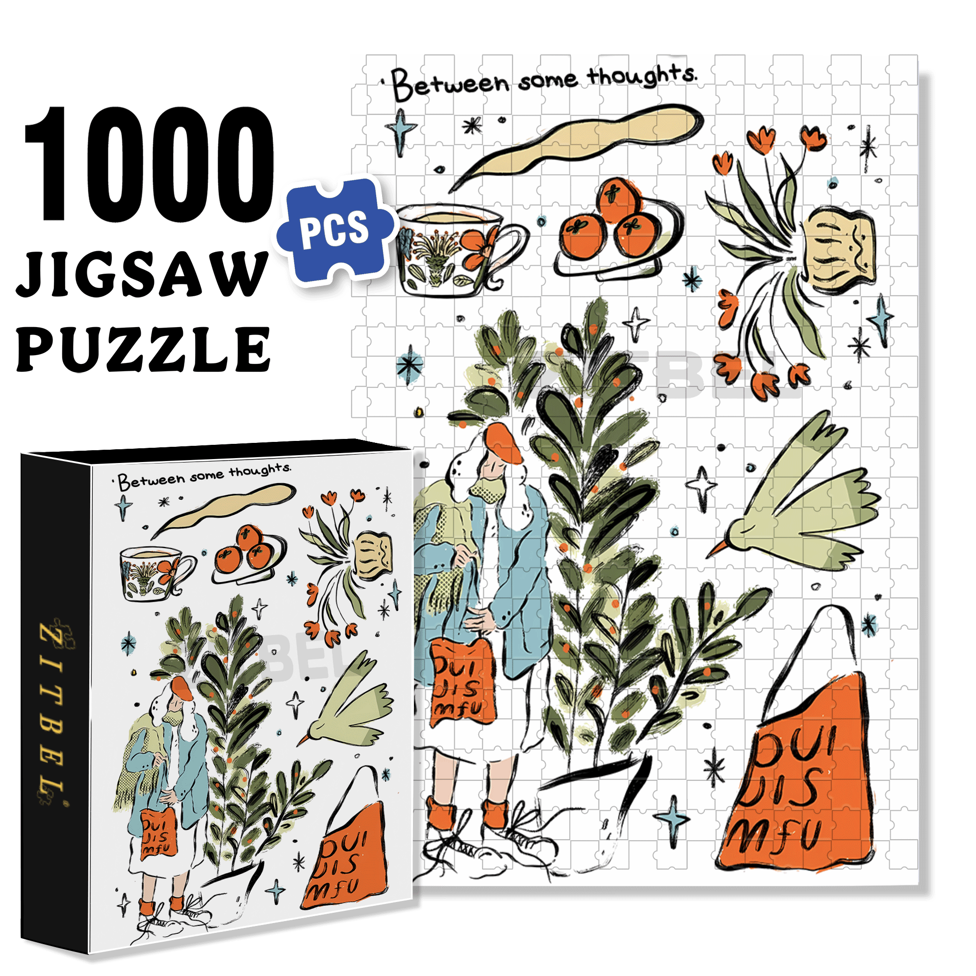 Between Some Thoughts 500pcs/1000pcs Jigsaw Puzzle, Scratch-Resistant, Interactive Family Game & Brain-Boosting DIY Decor, Perfect for Halloween, Christmas & New Year Gifts, Family Puzzle Game