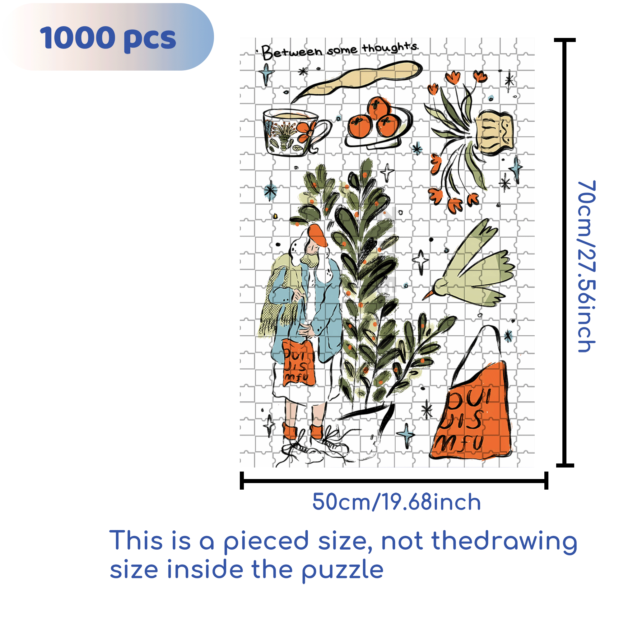 Between Some Thoughts 500pcs/1000pcs Jigsaw Puzzle, Scratch-Resistant, Interactive Family Game & Brain-Boosting DIY Decor, Perfect for Halloween, Christmas & New Year Gifts, Family Puzzle Game