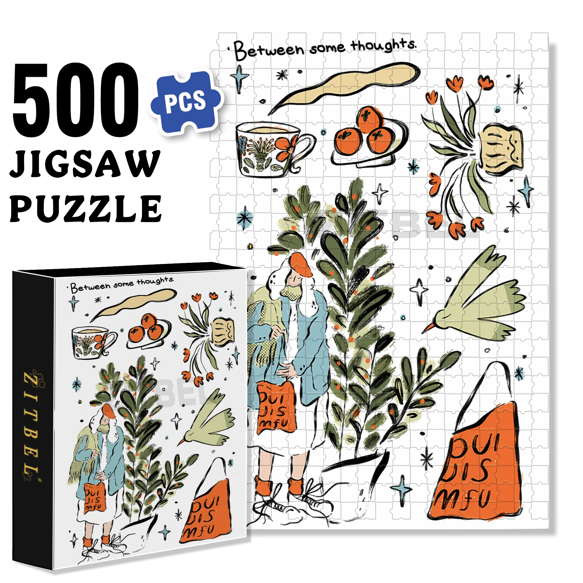 Between Some Thoughts 500pcs/1000pcs Jigsaw Puzzle, Scratch-Resistant, Interactive Family Game & Brain-Boosting DIY Decor, Perfect for Halloween, Christmas & New Year Gifts, Family Puzzle Game