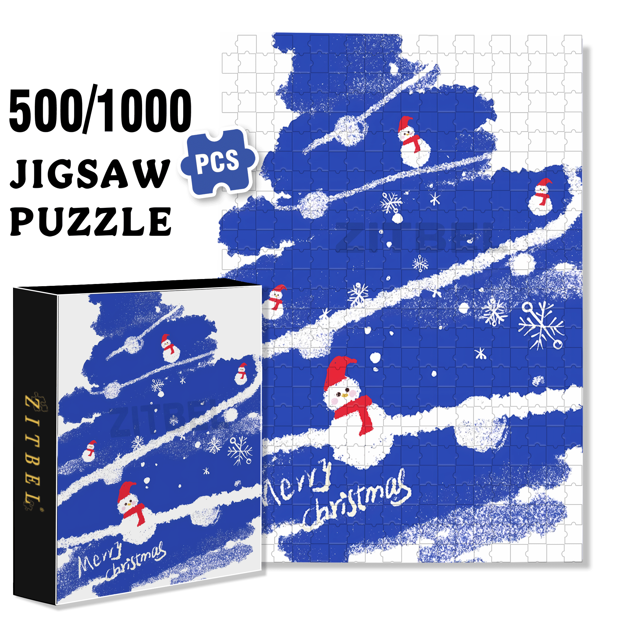 Blue Christmas Tree 500pcs/1000pcs Jigsaw Puzzle, Scratch-Resistant, Interactive Family Game & Brain-Boosting DIY Decor, Perfect for Halloween, Christmas & New Year Gifts, Family Puzzle Game