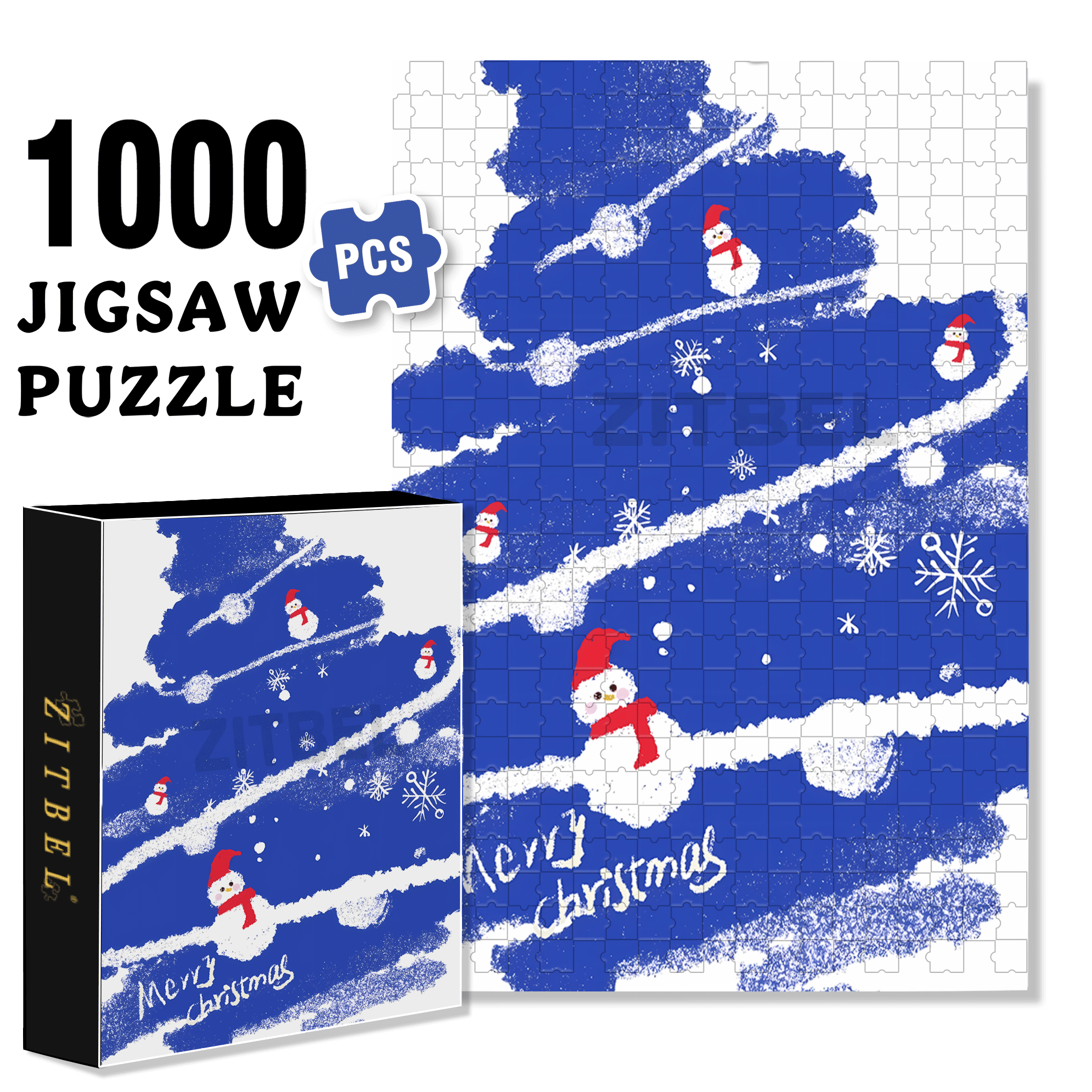 Blue Christmas Tree 500pcs/1000pcs Jigsaw Puzzle, Scratch-Resistant, Interactive Family Game & Brain-Boosting DIY Decor, Perfect for Halloween, Christmas & New Year Gifts, Family Puzzle Game